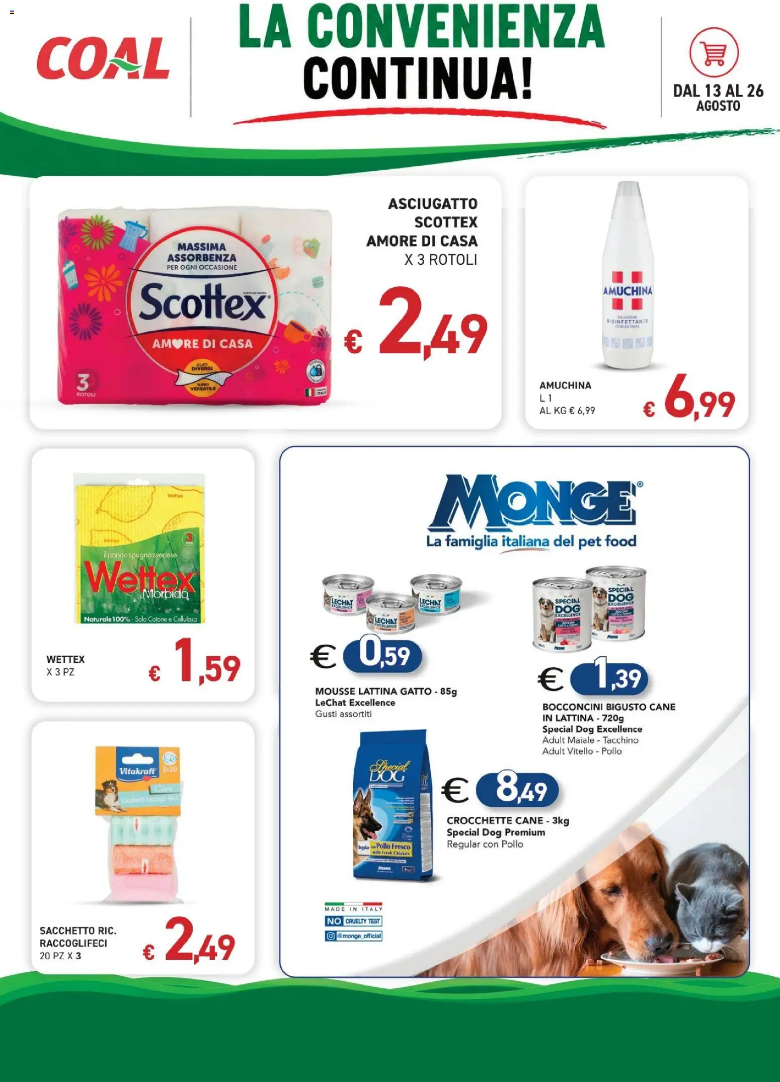 Volantino Coal del 13/08/2026 | Pagina: 9 | Prodotti: Pollo, Tacchino, Crocchette, Crocchette cane
