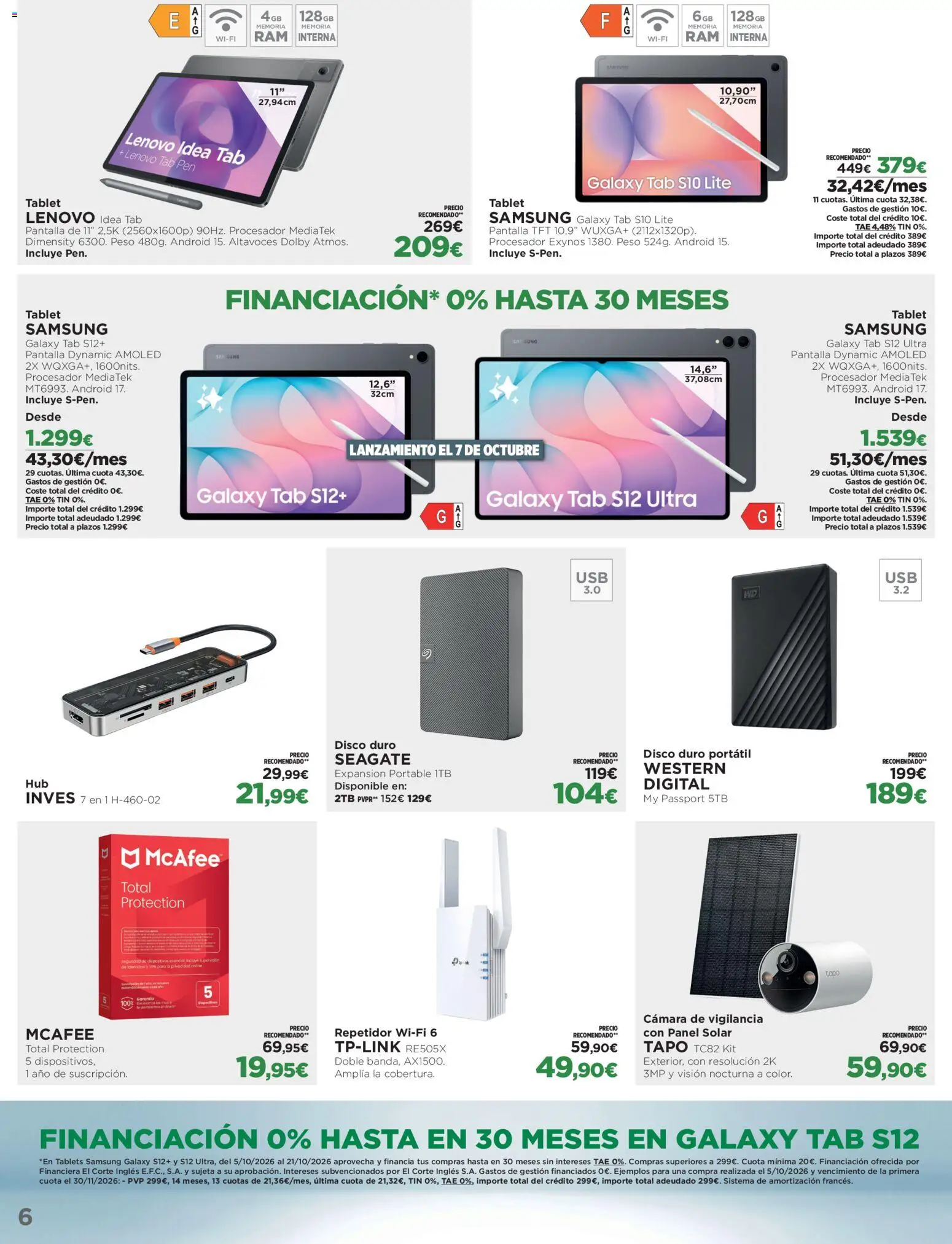 El Corte Inglés Los Tecnoprecios │ válido desde el 05/10/2026 | Página: 6 | Productos: Altavoces, Tablet, Cámara, Disco