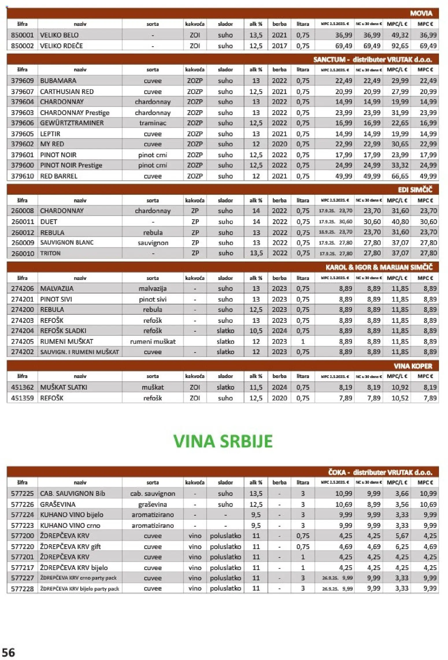 Vrutak katalog | vrijedi od 01.11.2025 | Stranica: 56 | Proizvodi: Vino, Kuhano vino