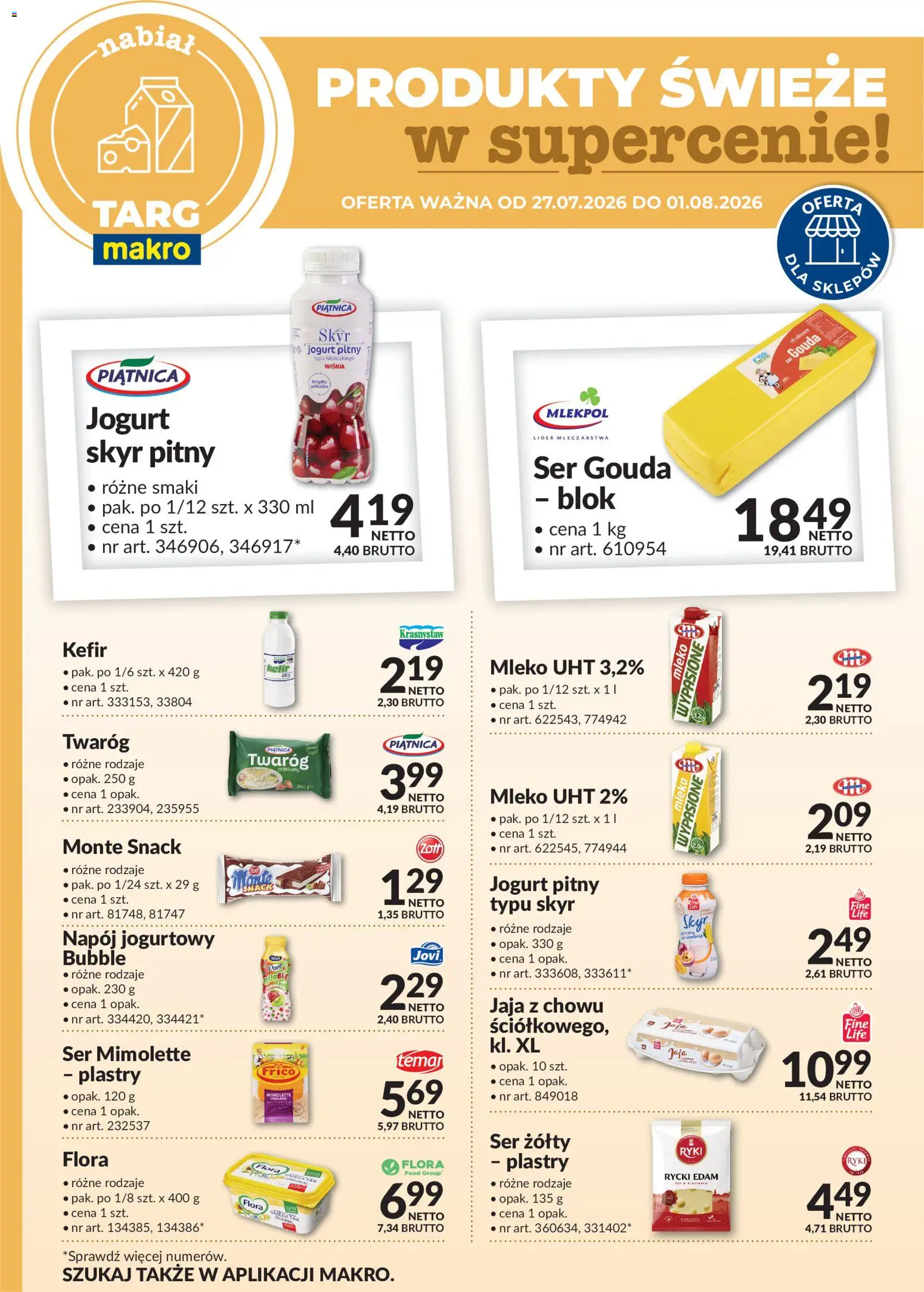 Makro gazetka - Oferta świeża w super cenach od 27.07.2026 | Strona: 1 | Produkty: Jogurt pitny, Mleko, Jogurt, Twaróg