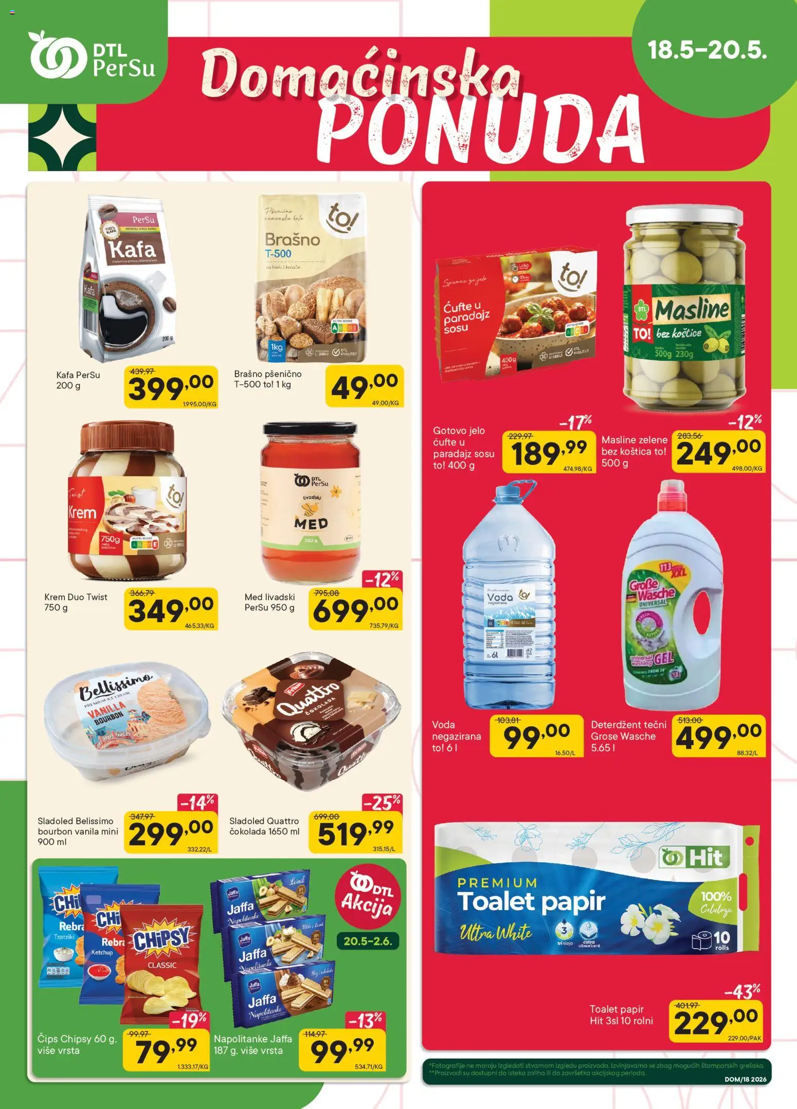 PerSu katalog - važi od 18.05.2026 | Strana: 1 | Proizvode: Deterdžent, Čips, Čokolada, Napolitanke