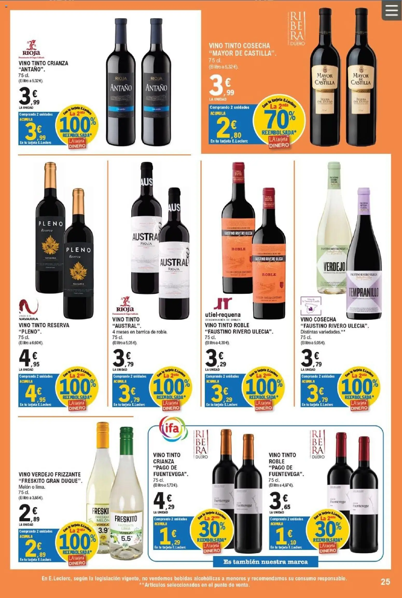 E.Leclerc Trujillo │ válido desde el 26/08/2026 | Página: 25 | Productos: Melón, Lima, Vino, Bebidas