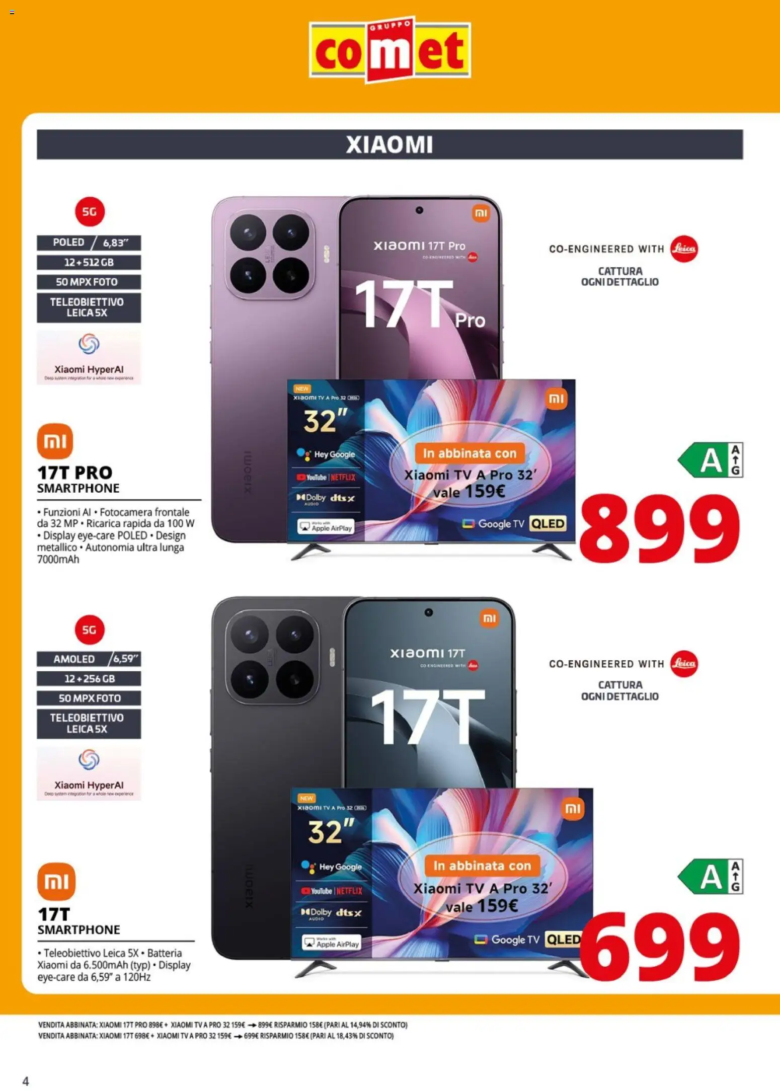 Volantino Comet del 21/08/2026 | Pagina: 4 | Prodotti: Xiaomi, Smartphone, TV, Fotocamera
