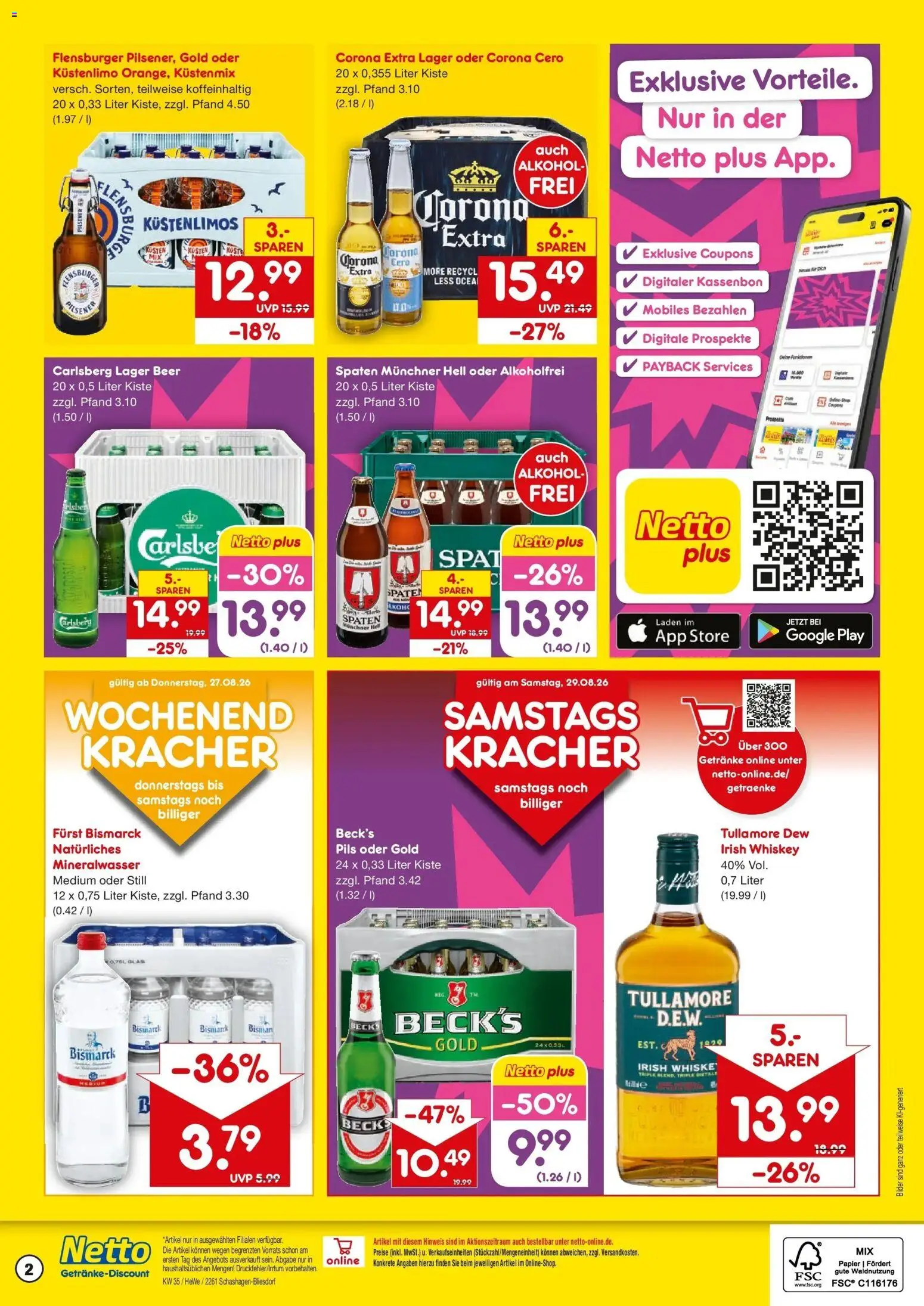 Netto Marken-Discount Prospekt Neustadt In Holstein – gültig ab 24.08.2026 | Seite: 2 | Produkte: Mineralwasser, Flensburger, Bilder, Whiskey