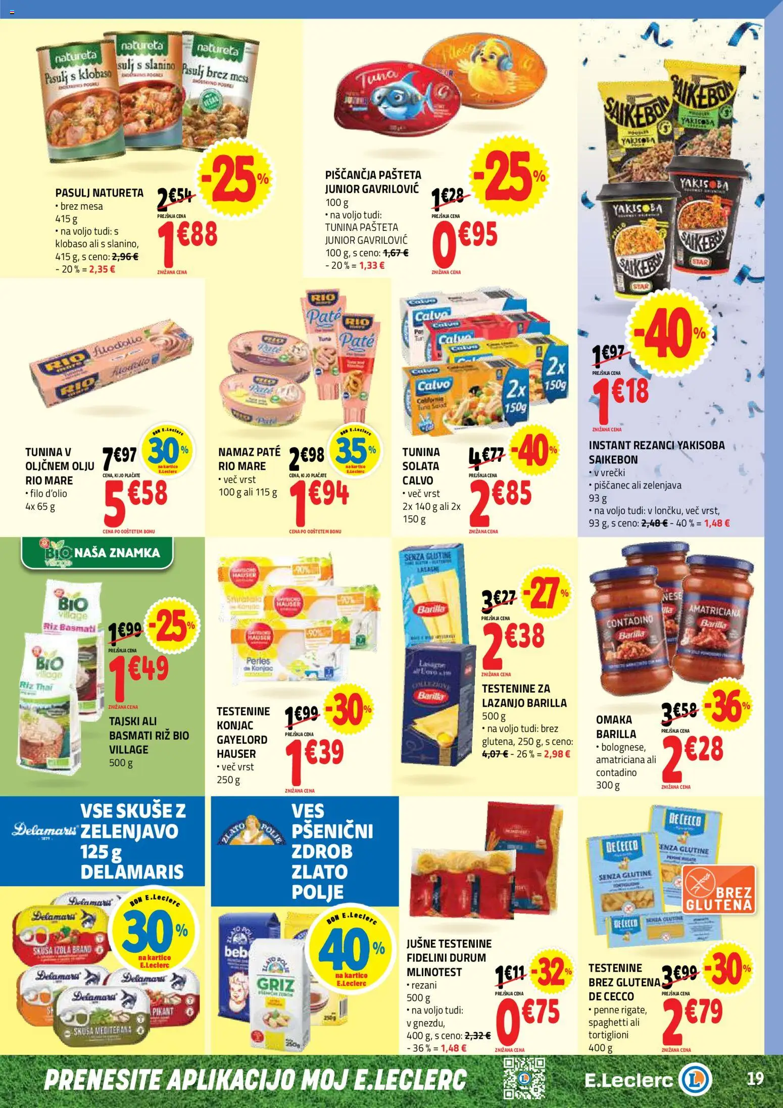 Novi E.leclerc katalog ponudbe – veljaven od 17.06.2026 | Stran: 19 | Izdelki: Rezanci, Zdrob, Testenine, Solata