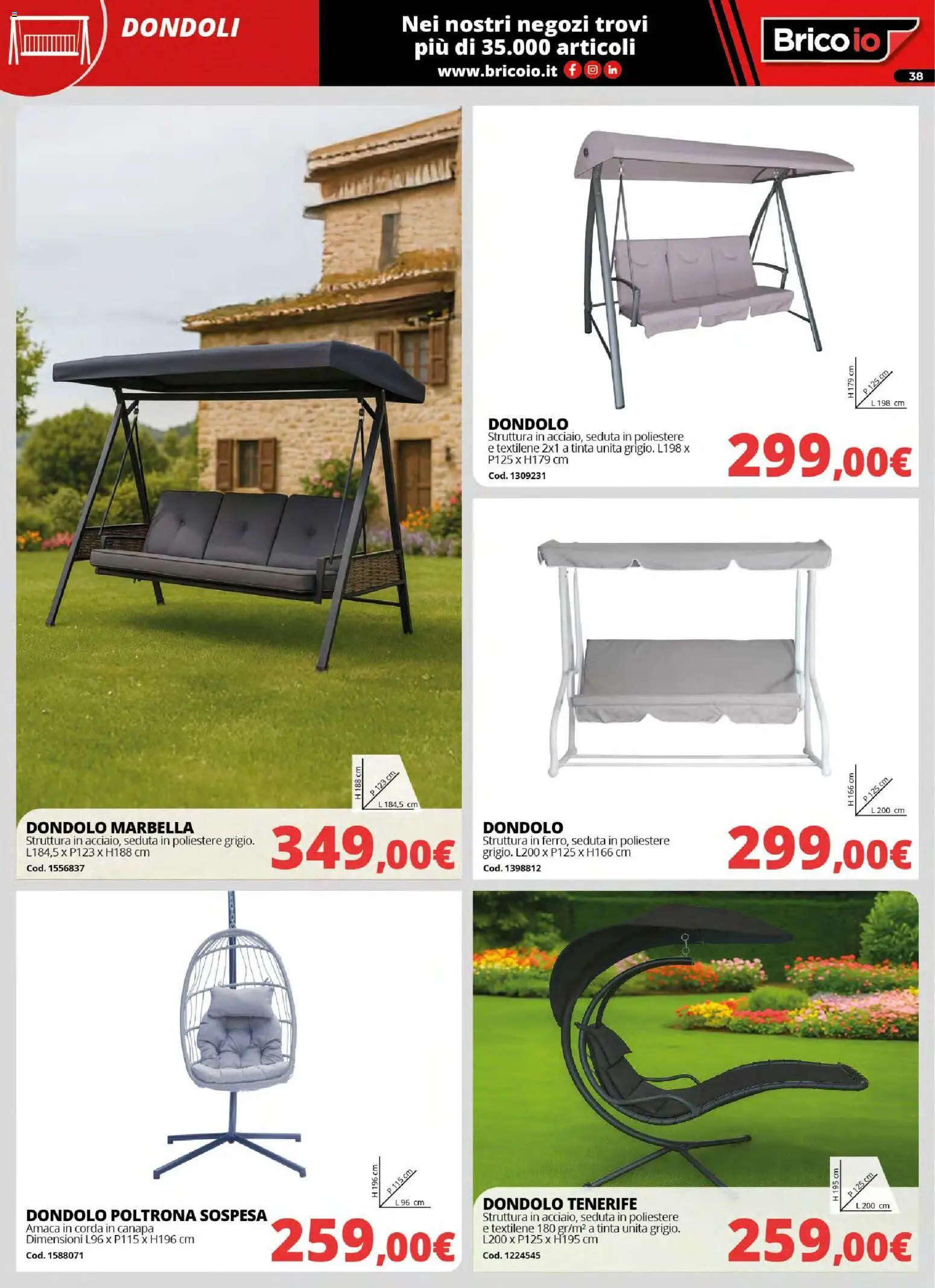 Volantino Brico io del 30.03.2026 | Pagina: 38 | Prodotti: Dondolo, Amaca, Poltrona