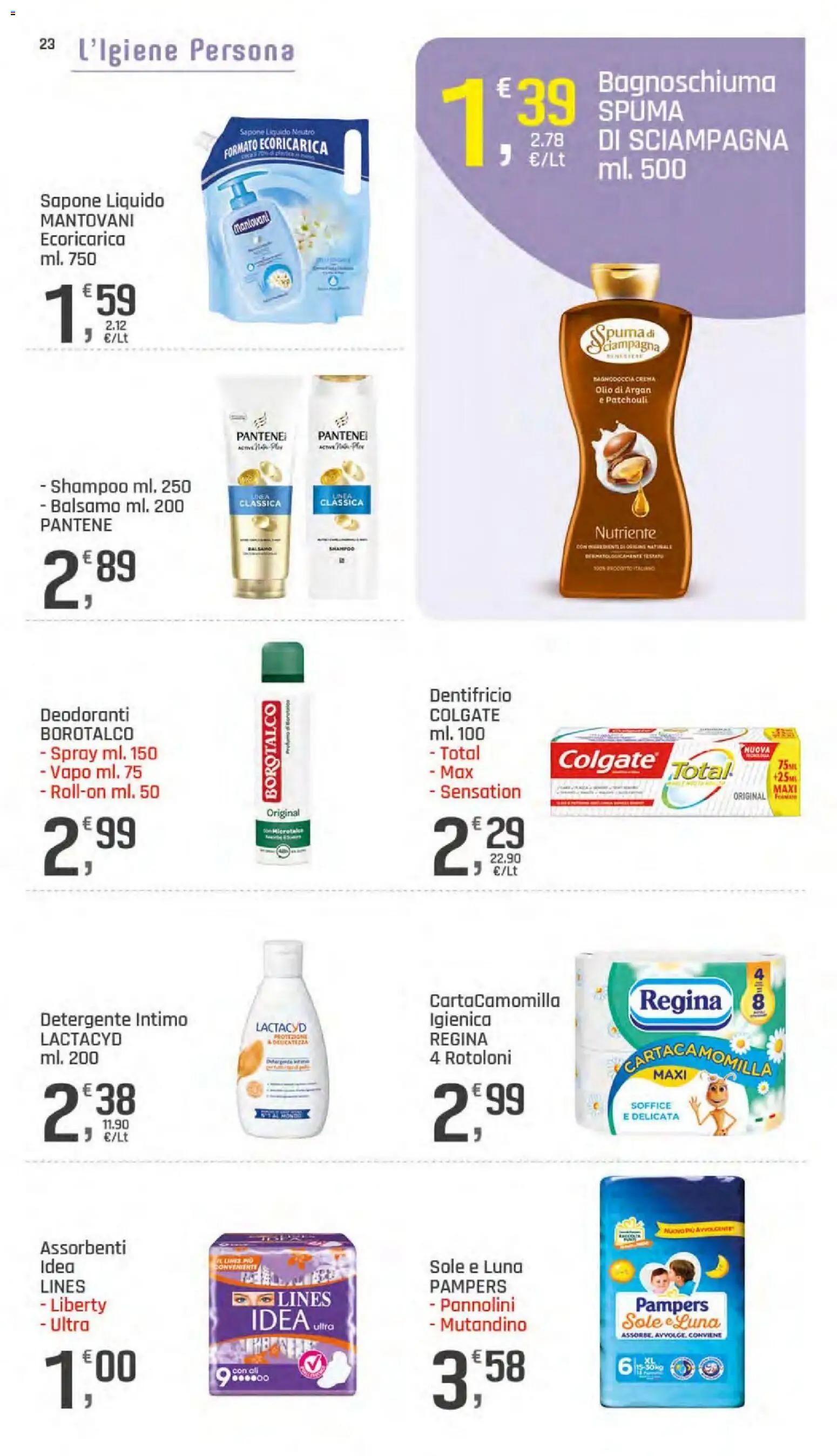 Volantino DOK del 23/07/2026 | Pagina: 23 | Prodotti: Crema, Pannolini, Sapone, Tè