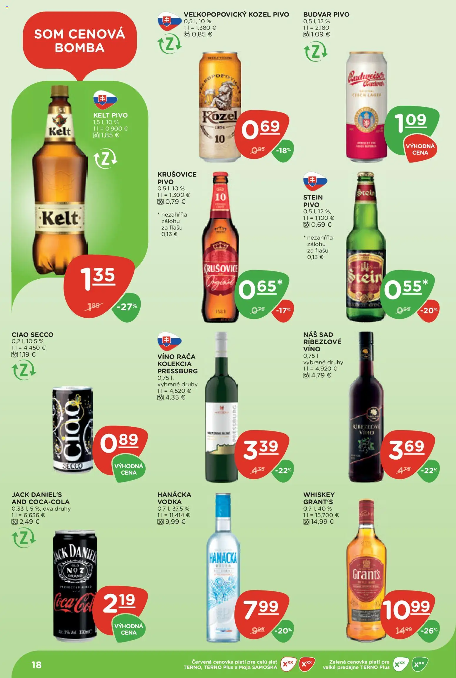 Nové Terno akcie – leták je platný od 10.09.2026 | Strana: 18 | Produkty: Víno, Budvar, Vodka, Jack Daniel's