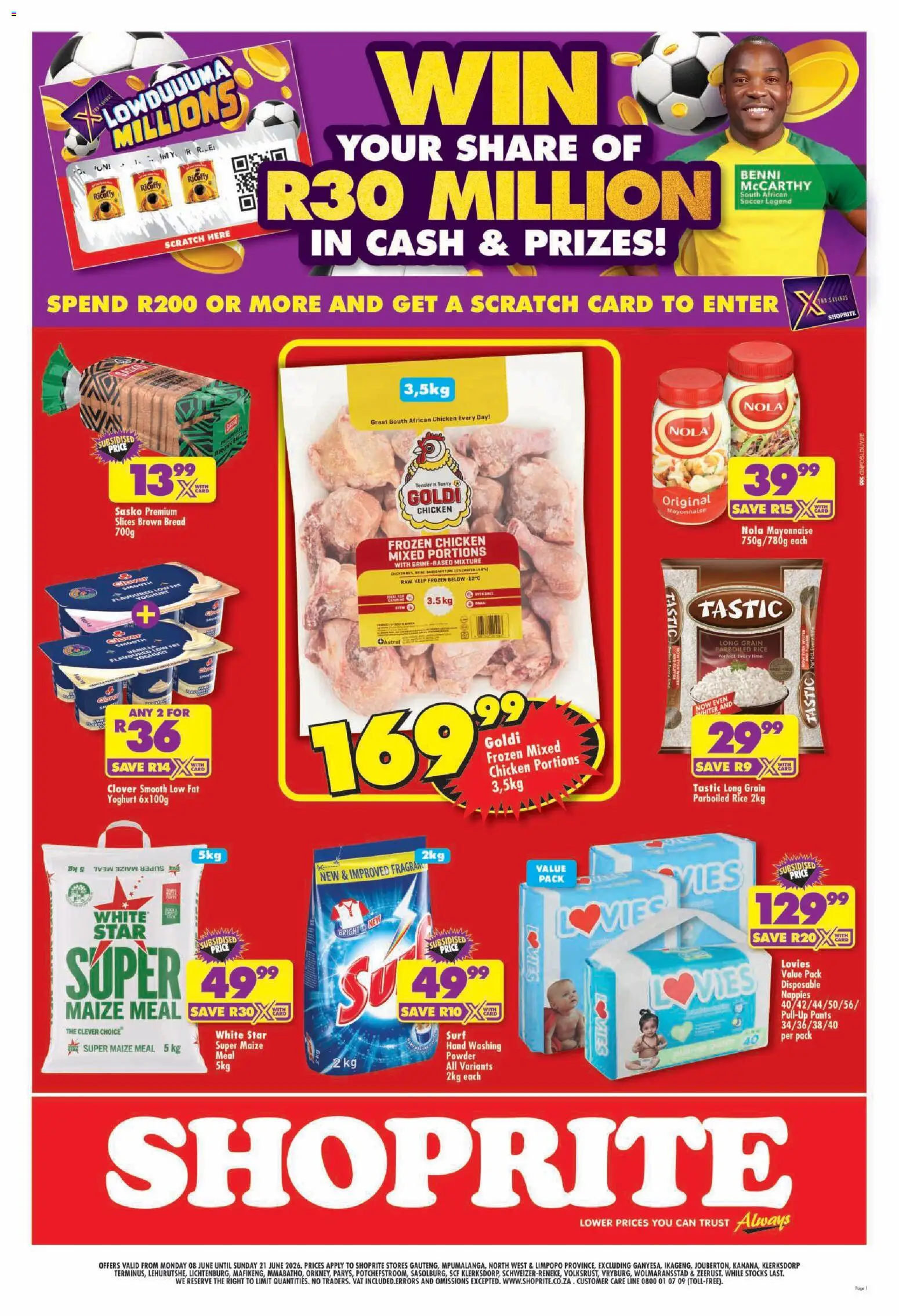 New Shoprite catalogue – valid from 08.06.2026 | Page: 1 | Products: Pants, Maize meal, Chicken, Mayonnaise