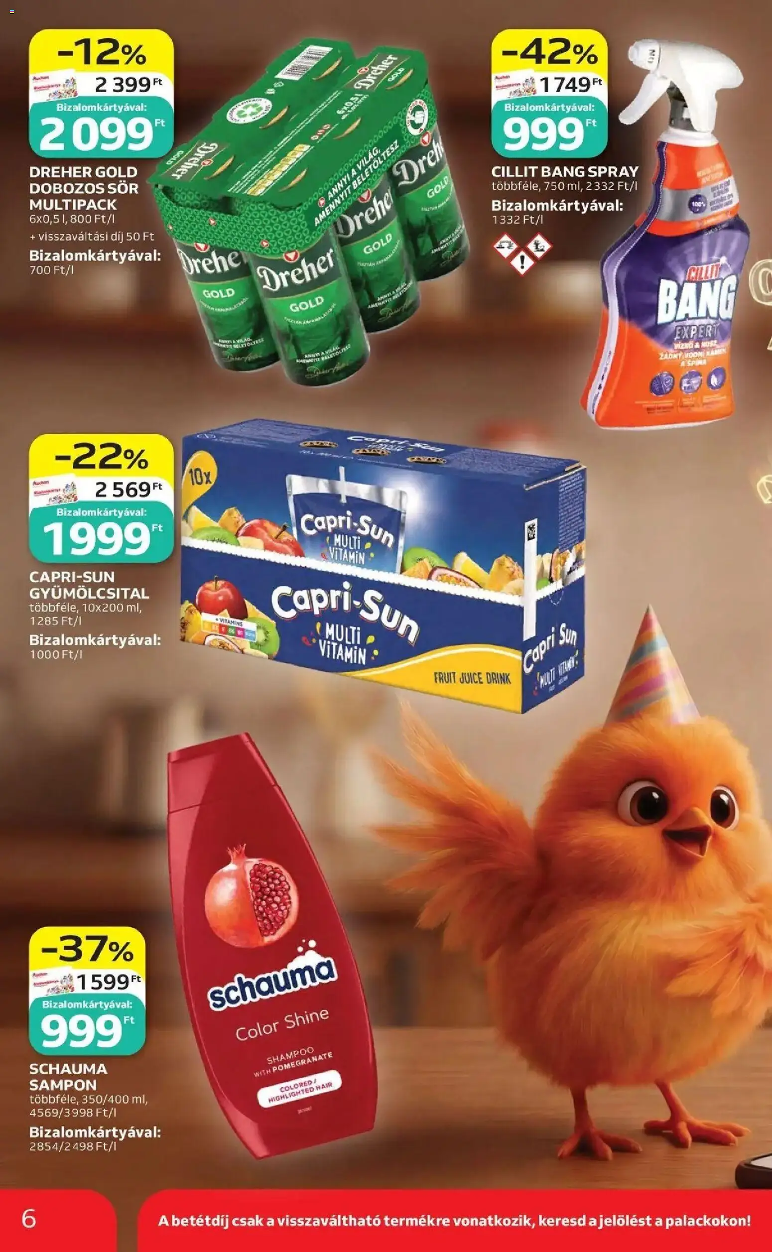 Auchan akciós ujság - amely érvényes a következő dátumtól: 07.05.2026 | Oldal: 6 | Termékek: Capri Sun, Gyümölcsital, Sampon, Dobozos sör