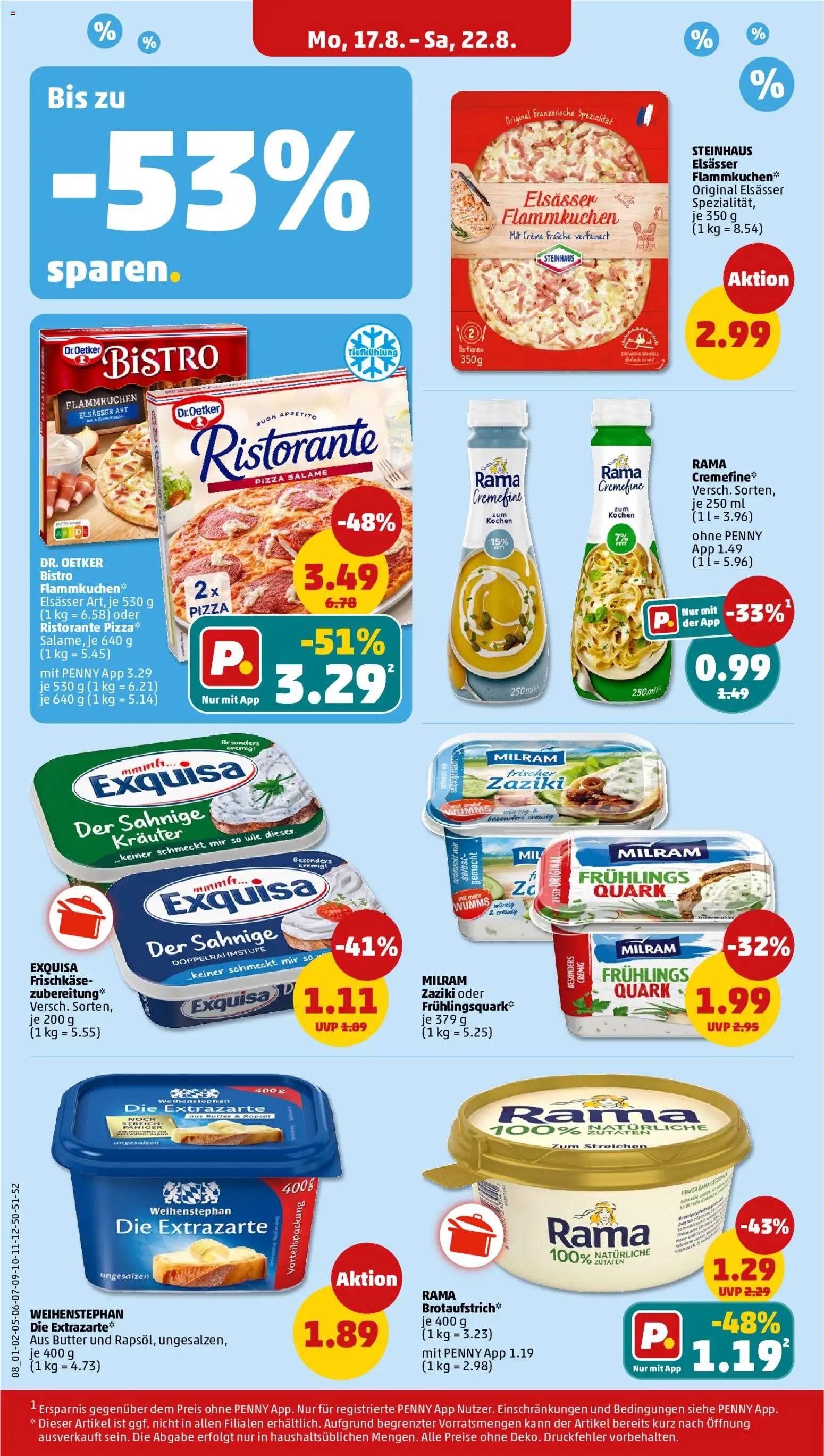 Penny Prospekt – gültig ab 17.08.2026 | Seite: 14 | Produkte: Rapsöl, Exquisa, Milram, Pizza