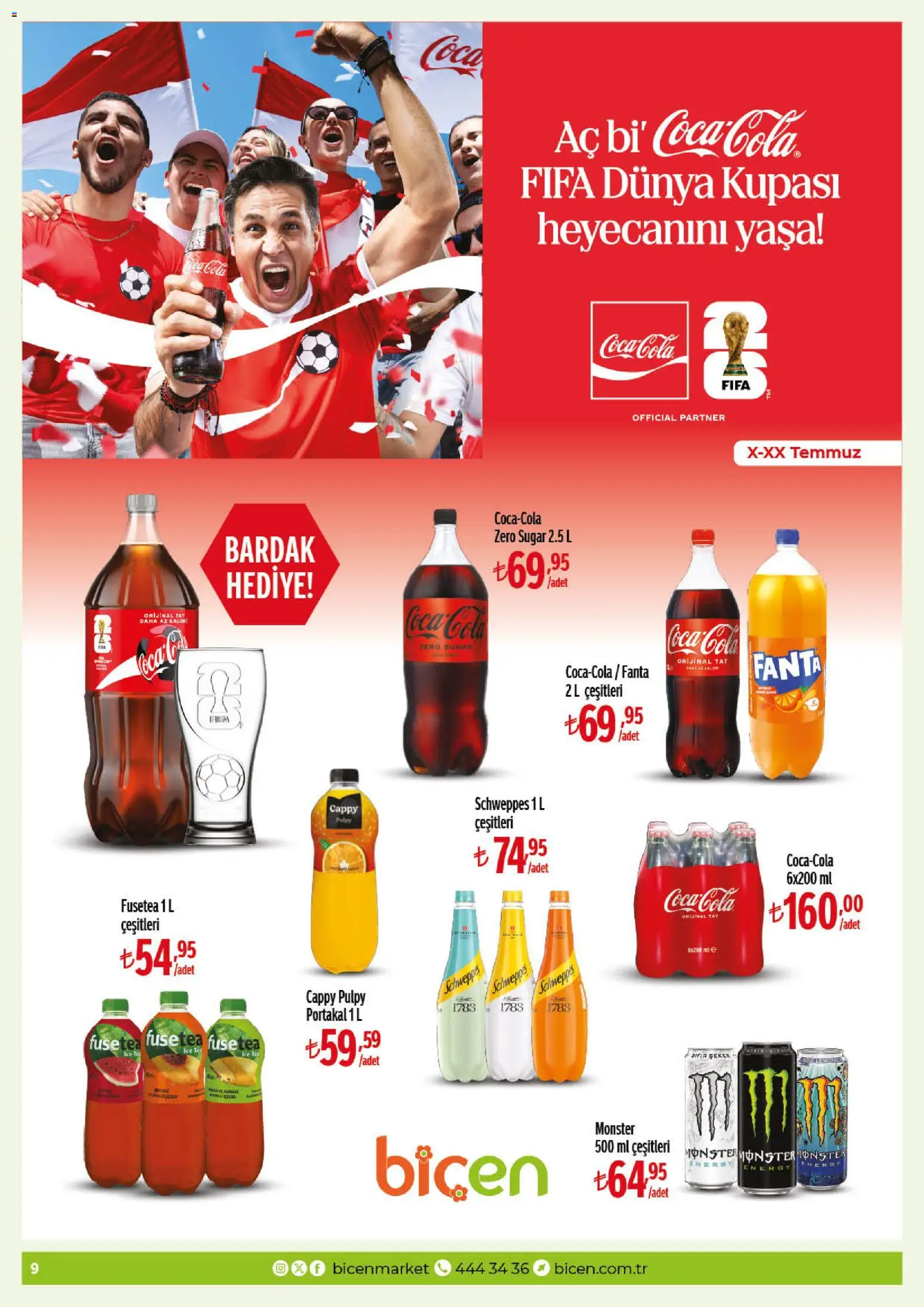 Biçen Market Katalog - 14 Temmuz 2026 tarihinden itibaren geçerlidir | Sayfa: 9 | Ürünler: Schweppes portakal, Şeker, Zselatin, Fanta