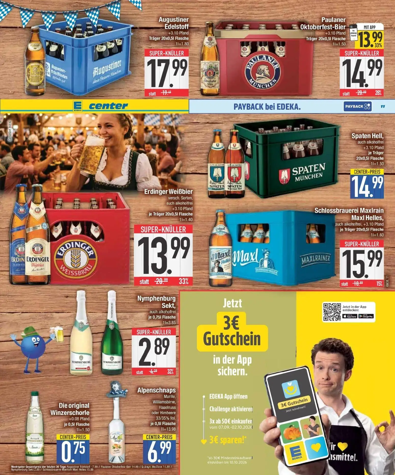 E center Prospekt München (ab 14.09.2026) zum Blättern | Seite: 11 | Produkte: Erdinger, Weißbier, Sekt, Paulaner