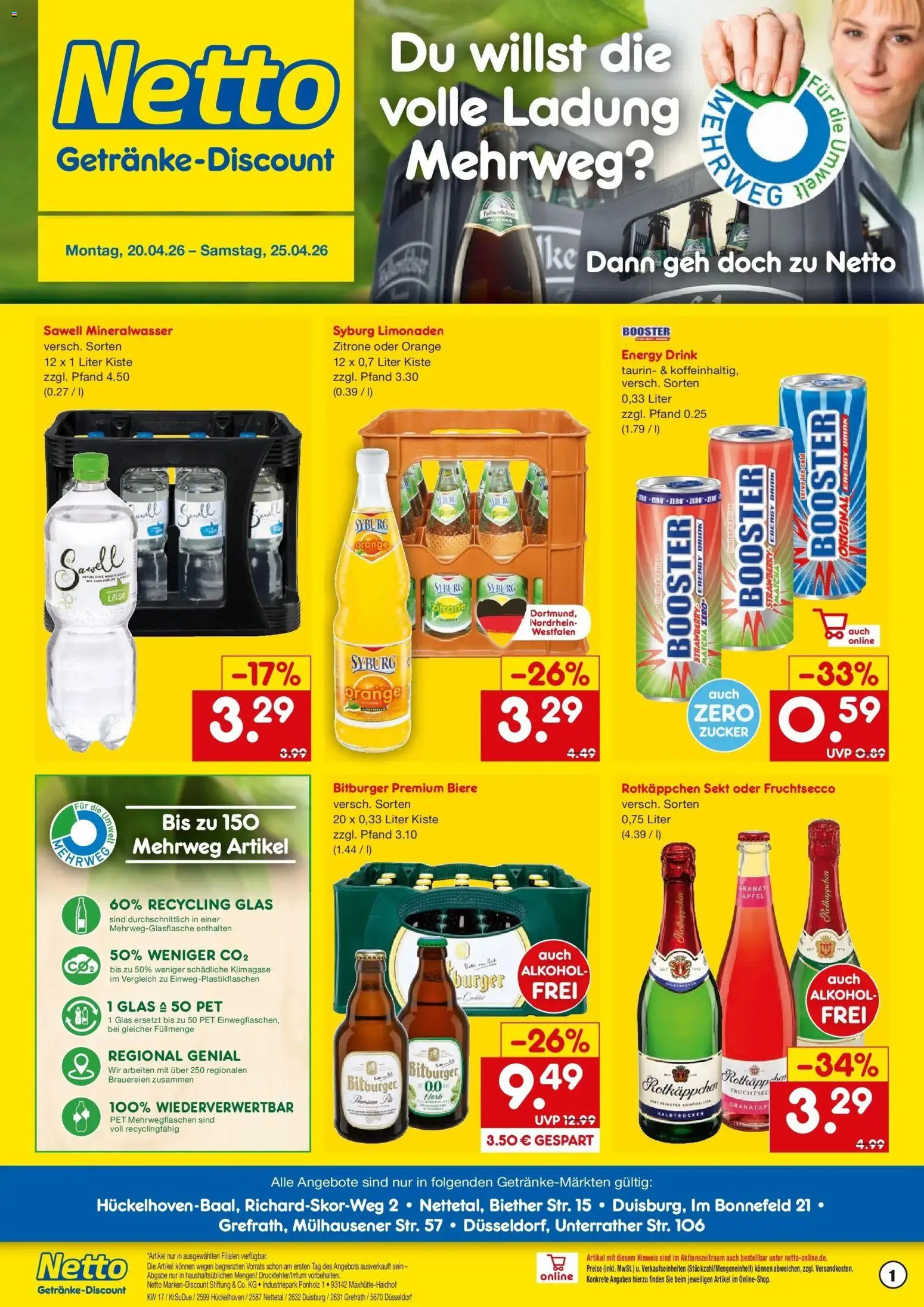Netto Marken-Discount Prospekt Grefrath	 – gültig ab 20.04.2026 | Seite: 1 | Produkte: Rotkappchen sekt, Sekt, Äpfel, Zitrone