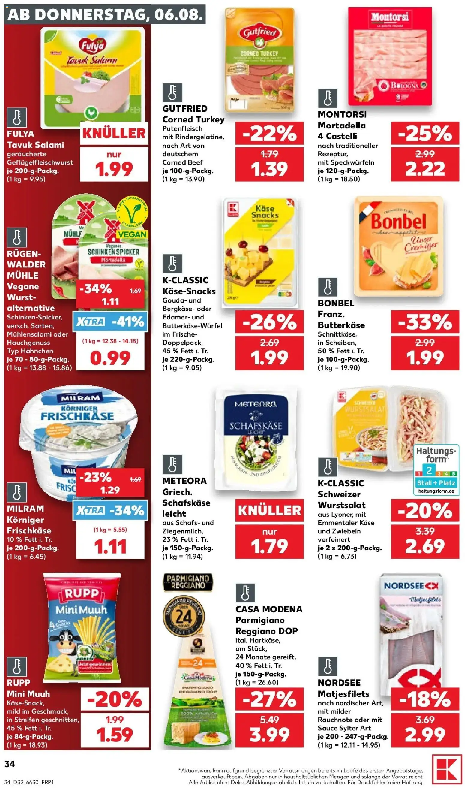 Prospekt Kaufland ab 06.08.2026 » Angebote Online zum Blättern | Seite: 34 | Produkte: Hahnchen, Käse, Milram, Schinken