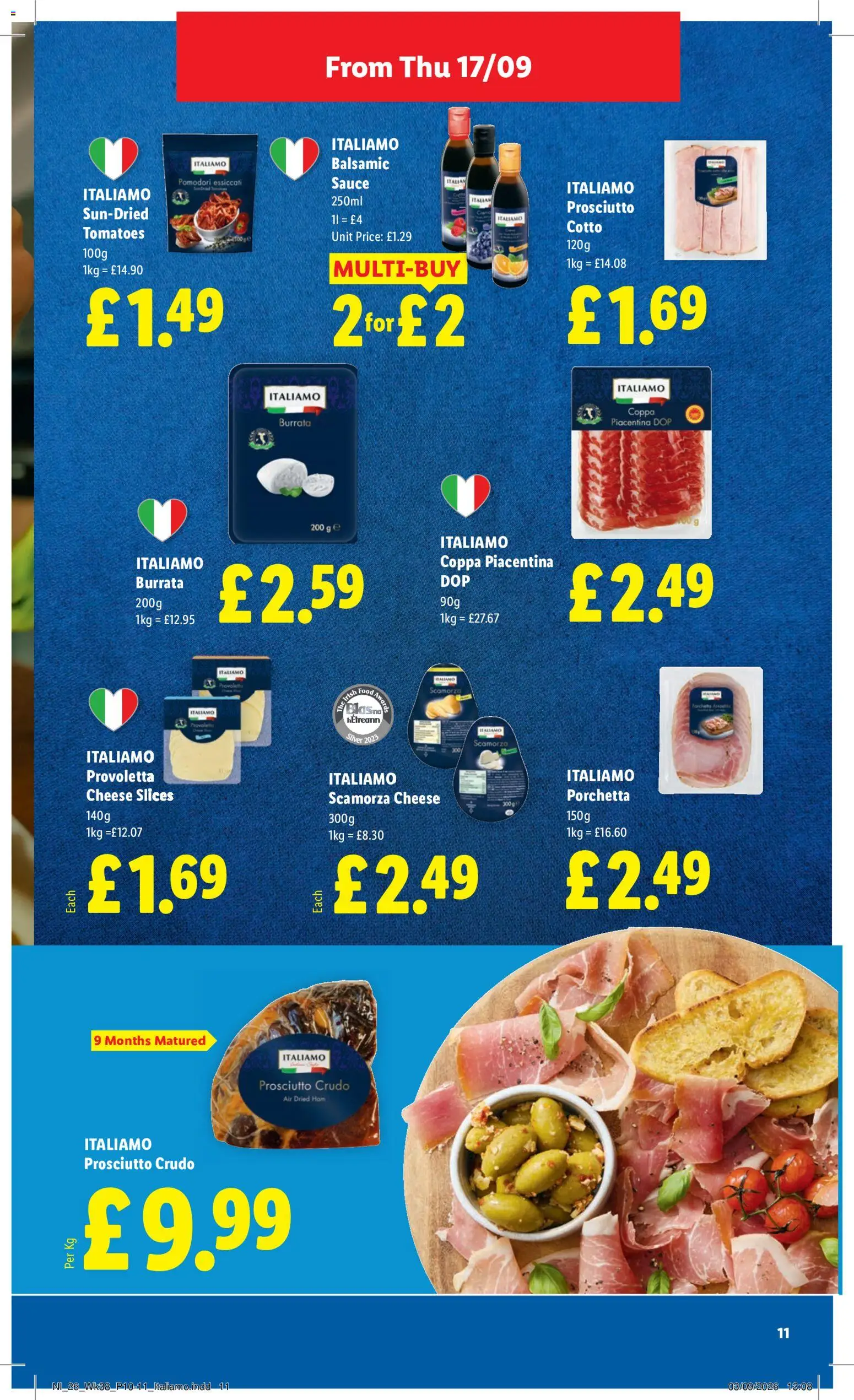 {H1} | Page: 11 | Products: Burrata, Cheese, Ham, Tomatoes