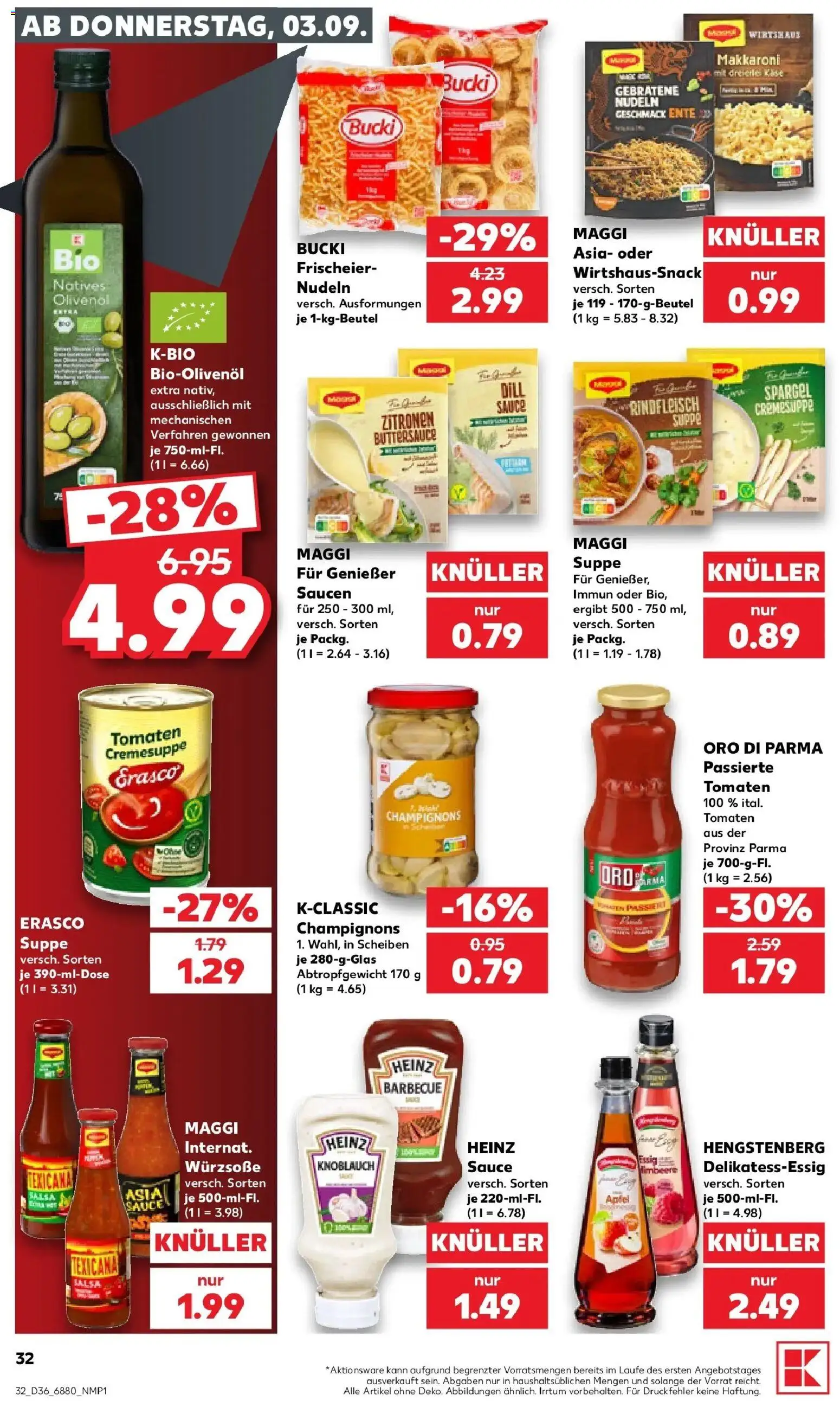 Prospekt Kaufland ab 31.08.2026 » Angebote Online zum Blättern | Seite: 41 | Produkte: Champignons, Knoblauch, Himbeere, Nudeln