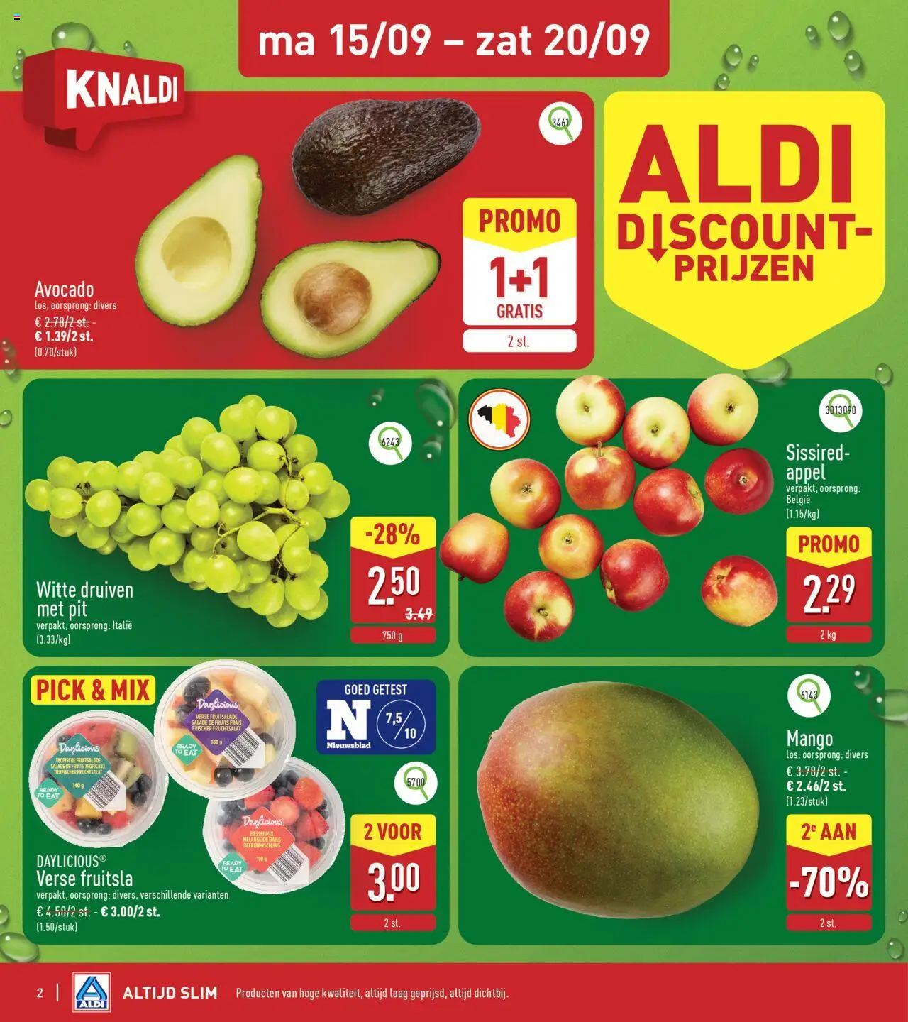 {H1} | Pagina: 2 | Producten: Salade, Appel, Druiven, Avocado