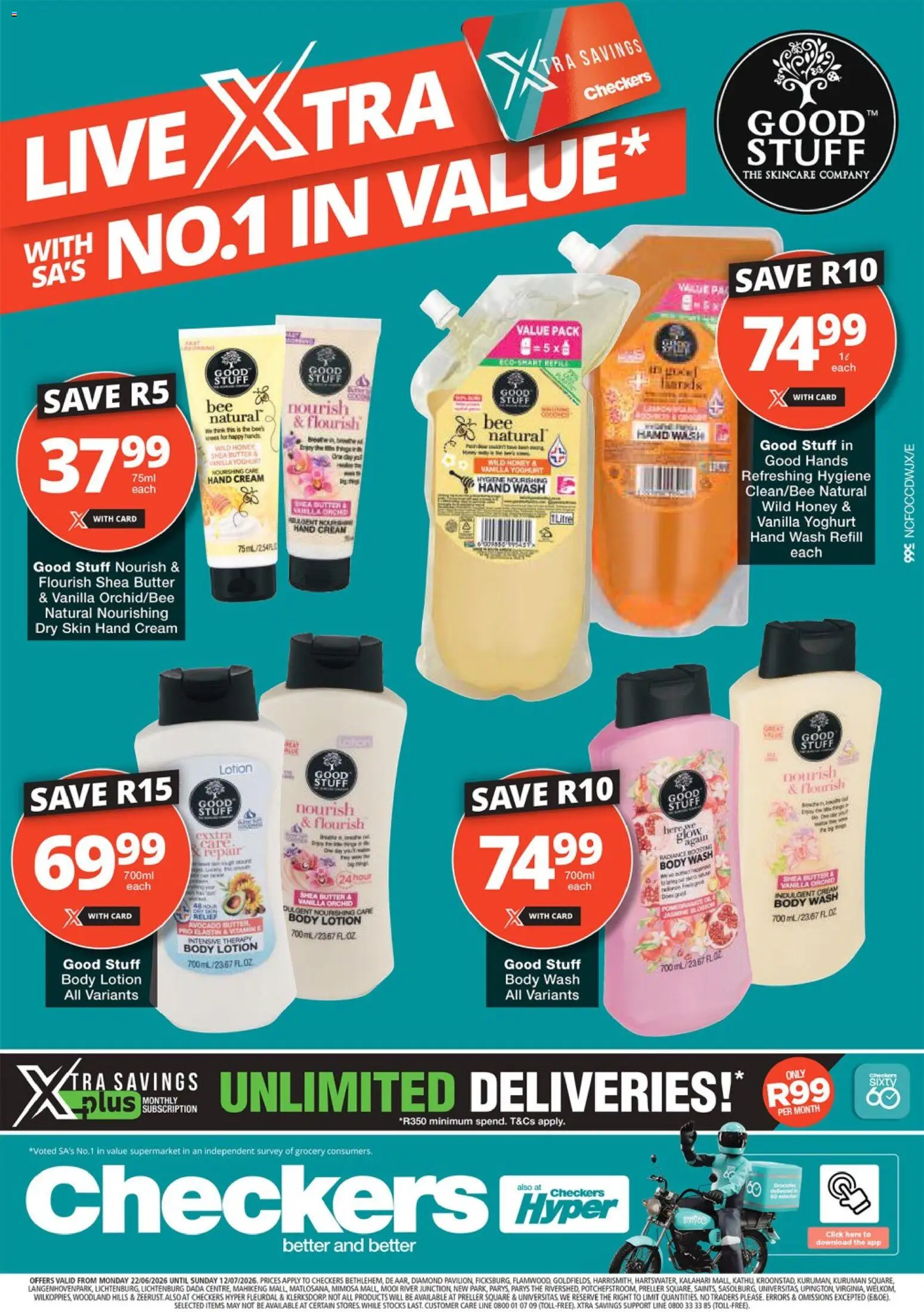 New Checkers catalogue – valid from 22/06/2026 | Page: 1 | Products: Butter, Cream, Body wash, Lotion