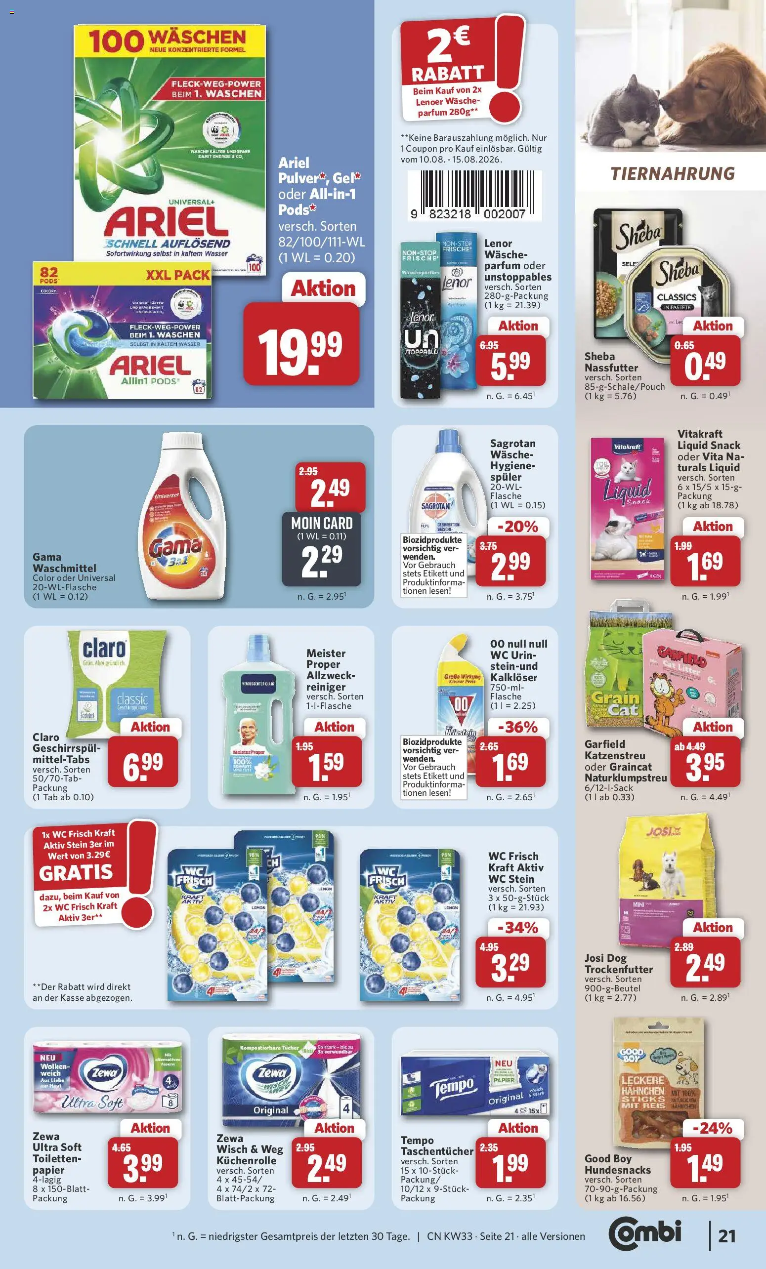 Combi Prospekt – gültig ab 10.08.2026 | Seite: 27 | Produkte: Ariel, Taschentücher, Wc frisch, Tempo