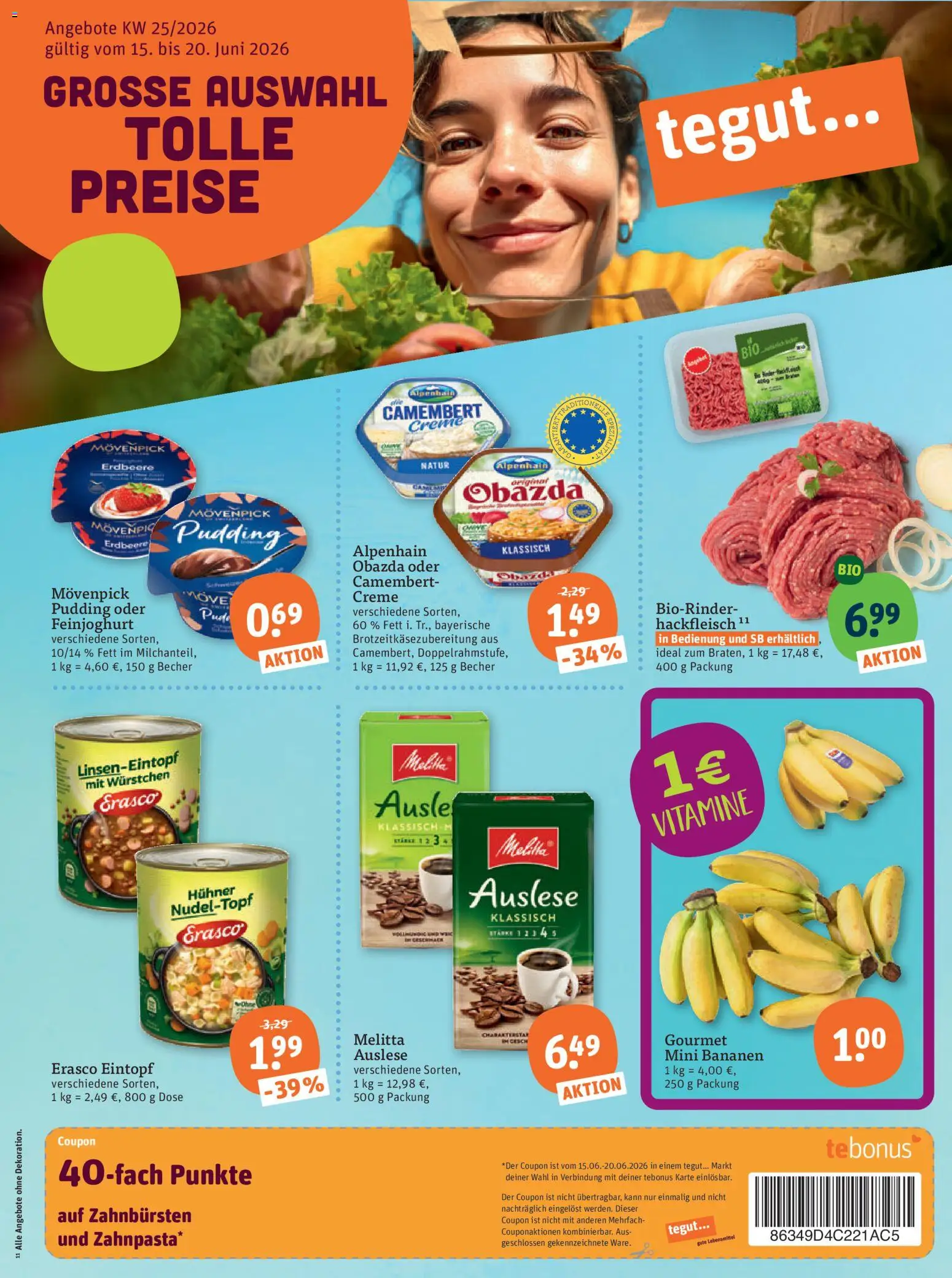 Tegut Prospekt – gültig ab 19.06.2026 | Seite: 3 | Produkte: Bananen, Pudding, Creme, Erasco