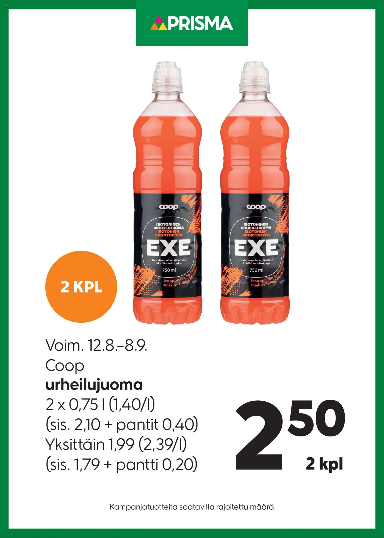 Prisma tarjoukset Coop urheilujuoma – voimassa 12/08/2026 alkaen | Sivu: 1 | Tuotteet: Urheilujuoma