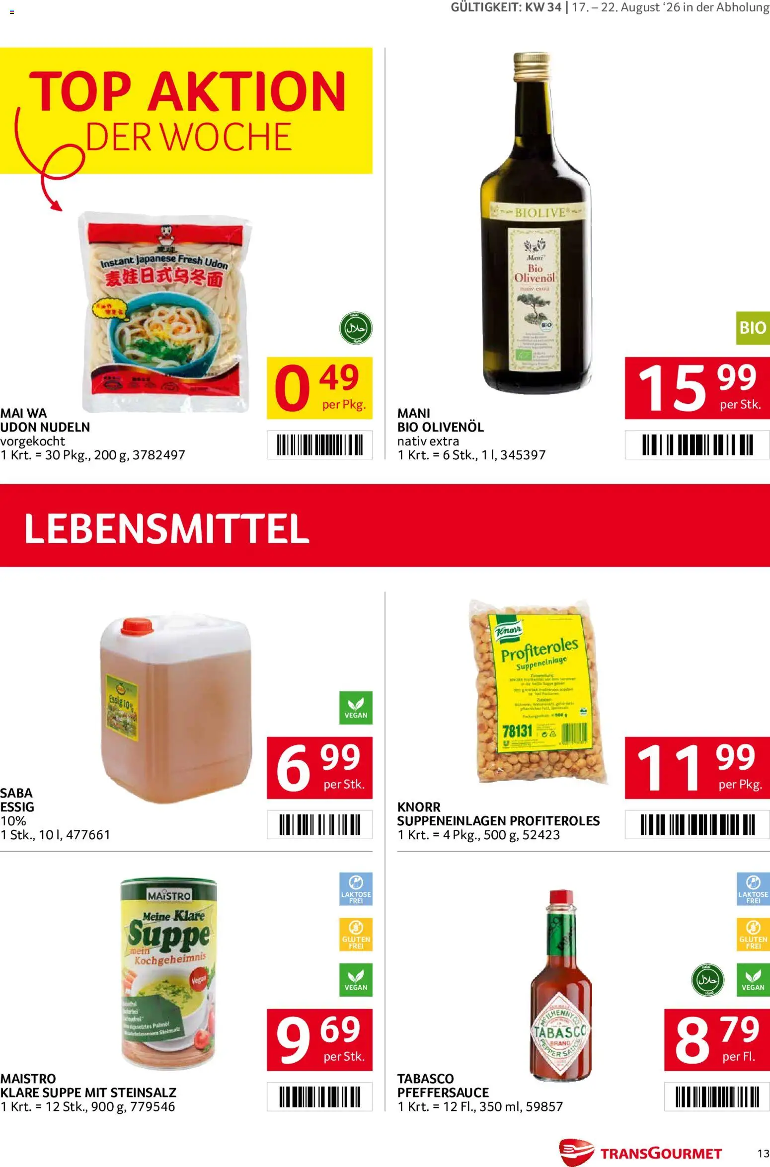 Transgourmet Flugblatt gültig ab 17.08.2026 | Seite: 12 | Produkte: Lebensmittel, Profiteroles, Nudeln