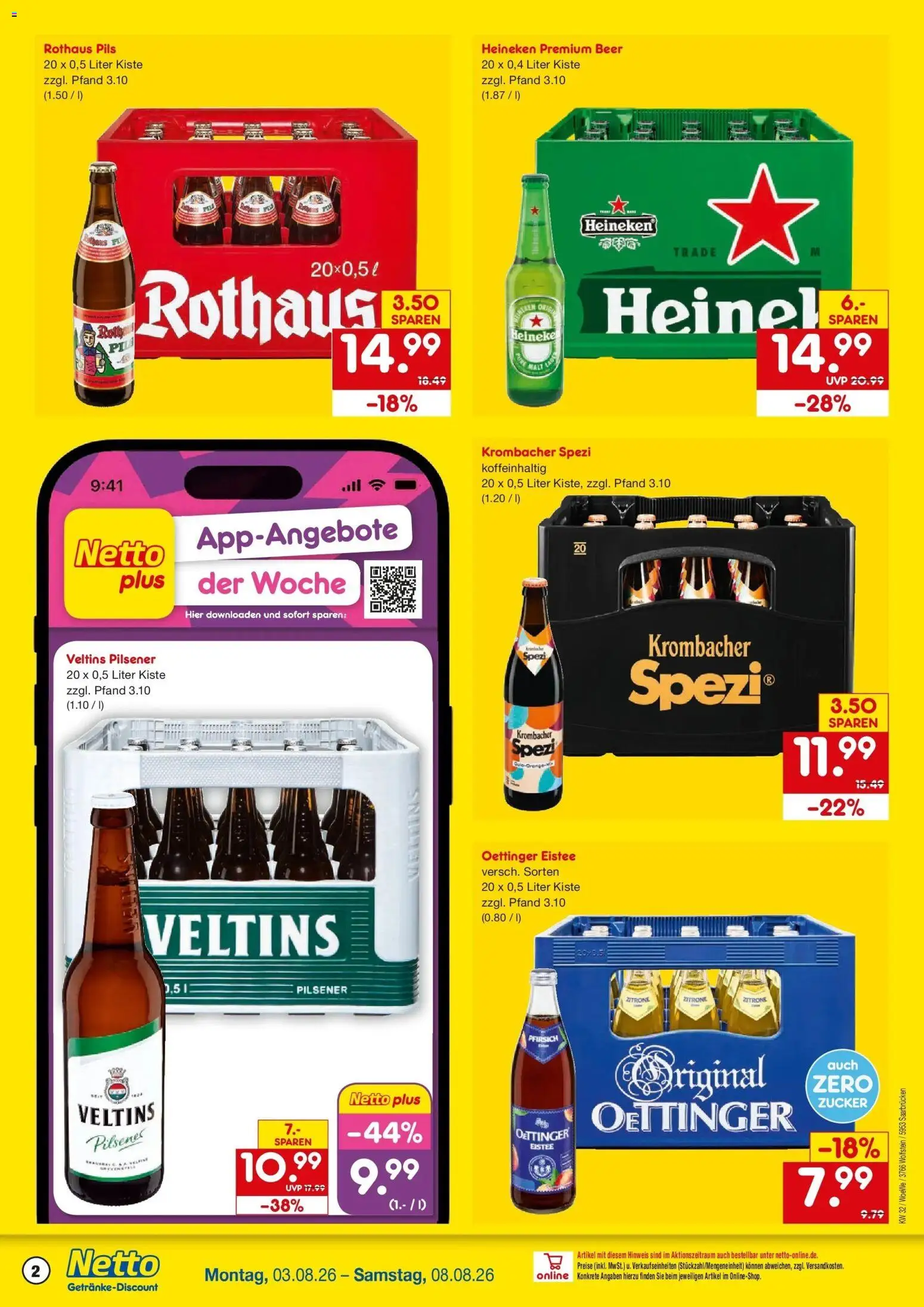 Netto Marken-Discount Prospekt Saarbrücken – gültig ab 03.08.2026 | Seite: 2 | Produkte: Zitrone, Pfirsich, Krombacher, Veltins