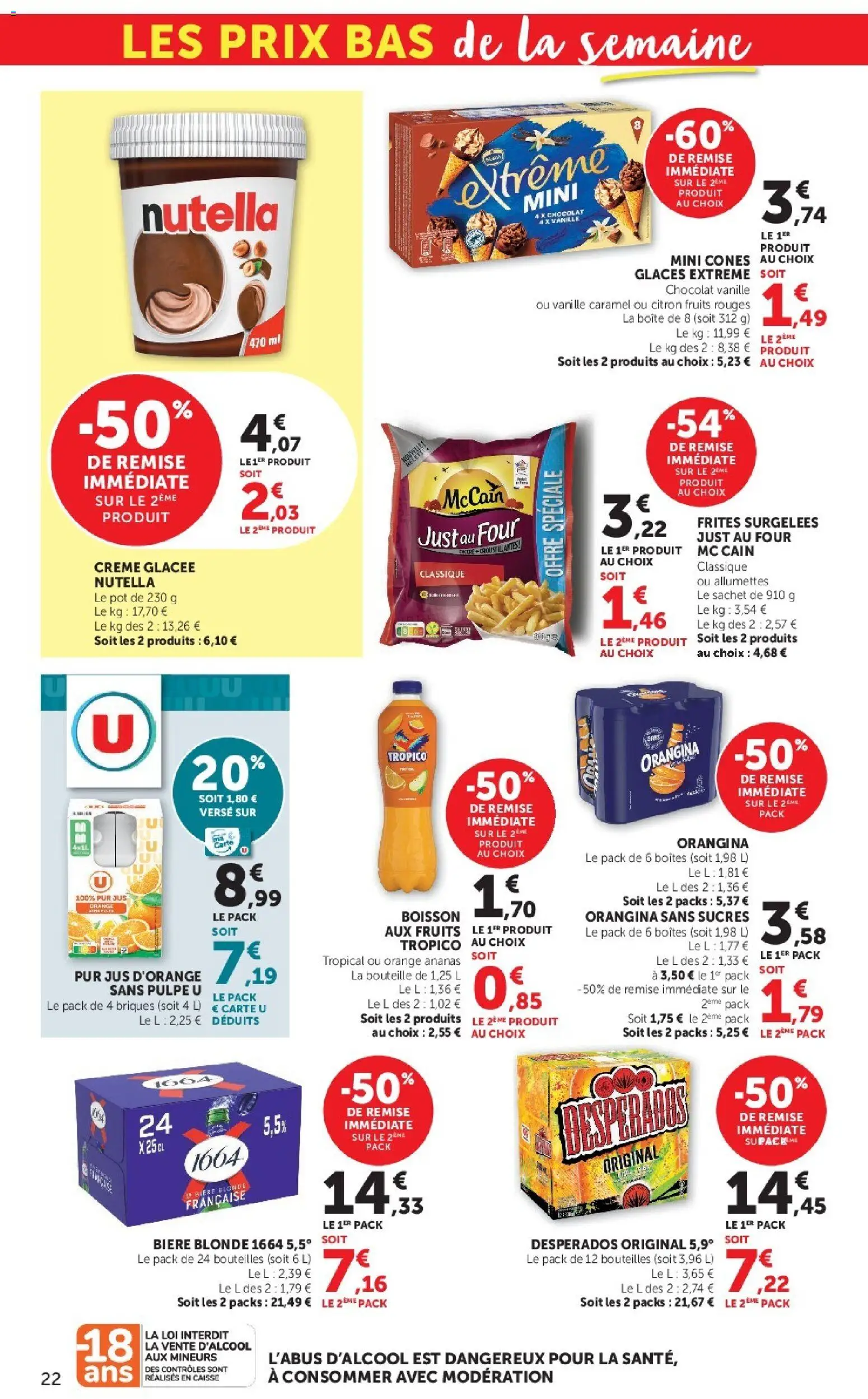 {H1} | Page: 22 | Produits: Orangina, Frites surgelées, Bière blonde, Chocolat