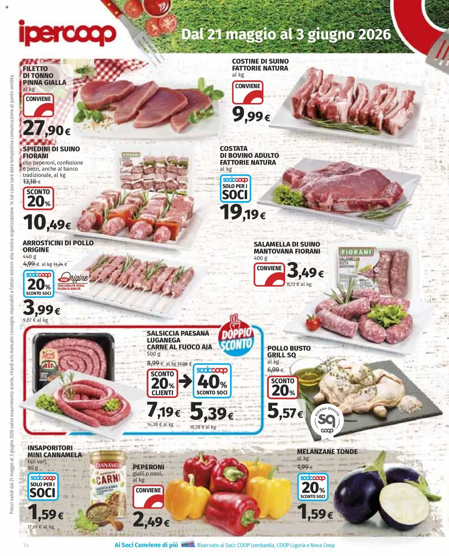 Volantino Ipercoop del 21.05.2026 | Pagina: 14 | Prodotti: Data, Tonno, Spiedini, Arrosticini