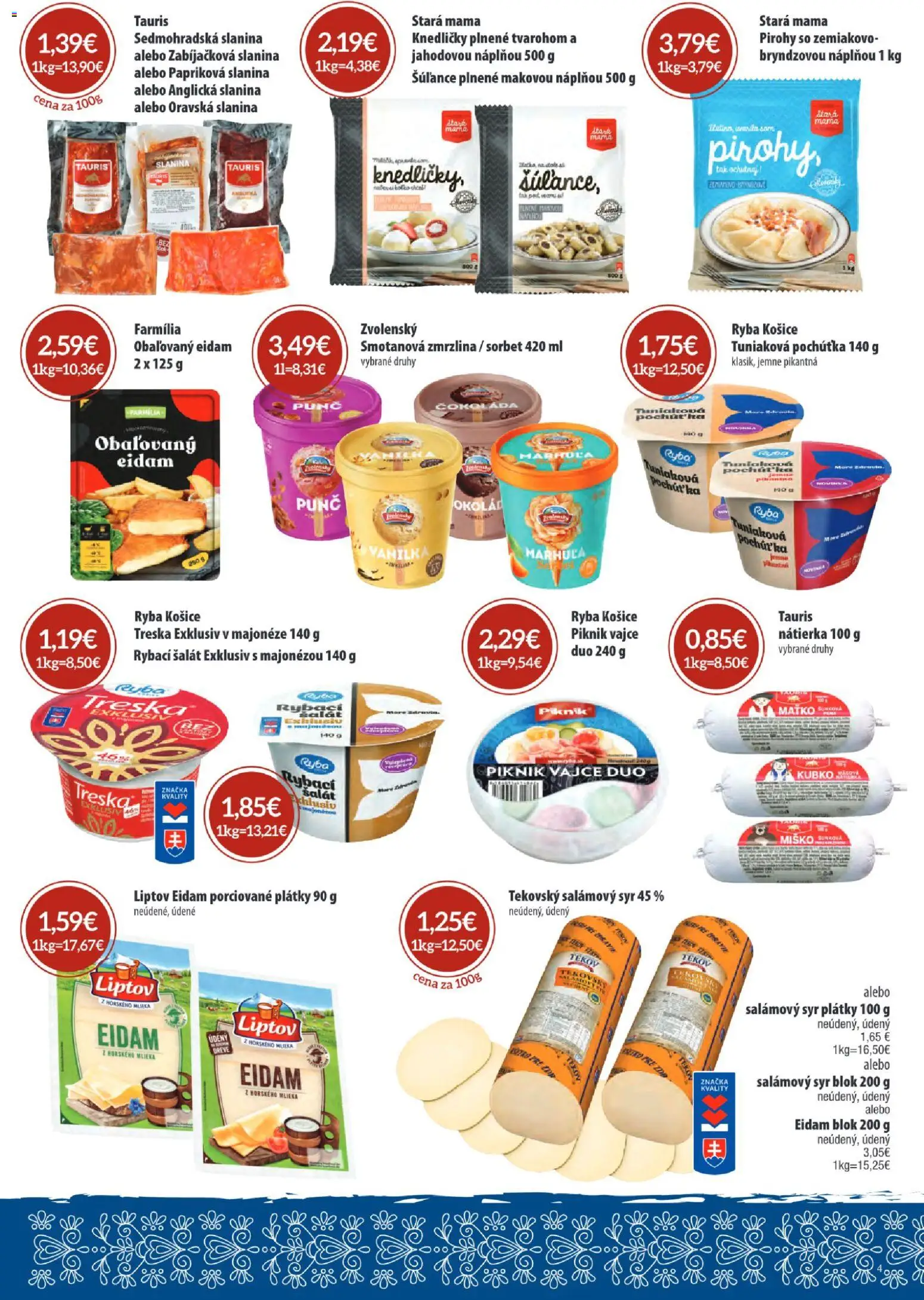 Nové Sintra akcie – leták je platný od 07.05.2026 | Strana: 4 | Produkty: Slanina, Sorbet, Čokoláda, Šalát