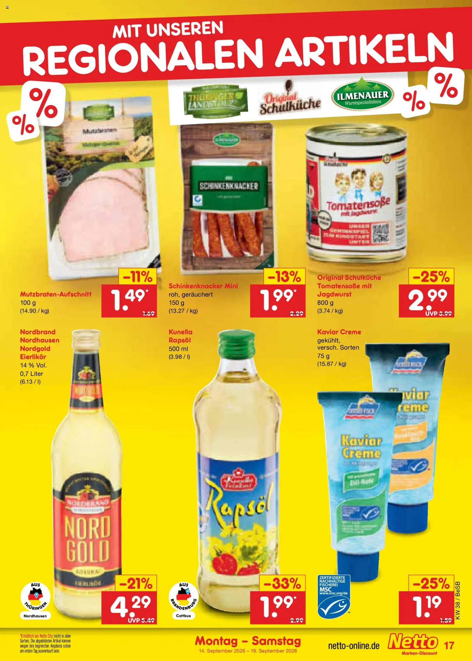Netto Marken-Discount Prospekt – gültig ab 14.09.2026 | Seite: 25 | Produkte: Rapsöl, Creme