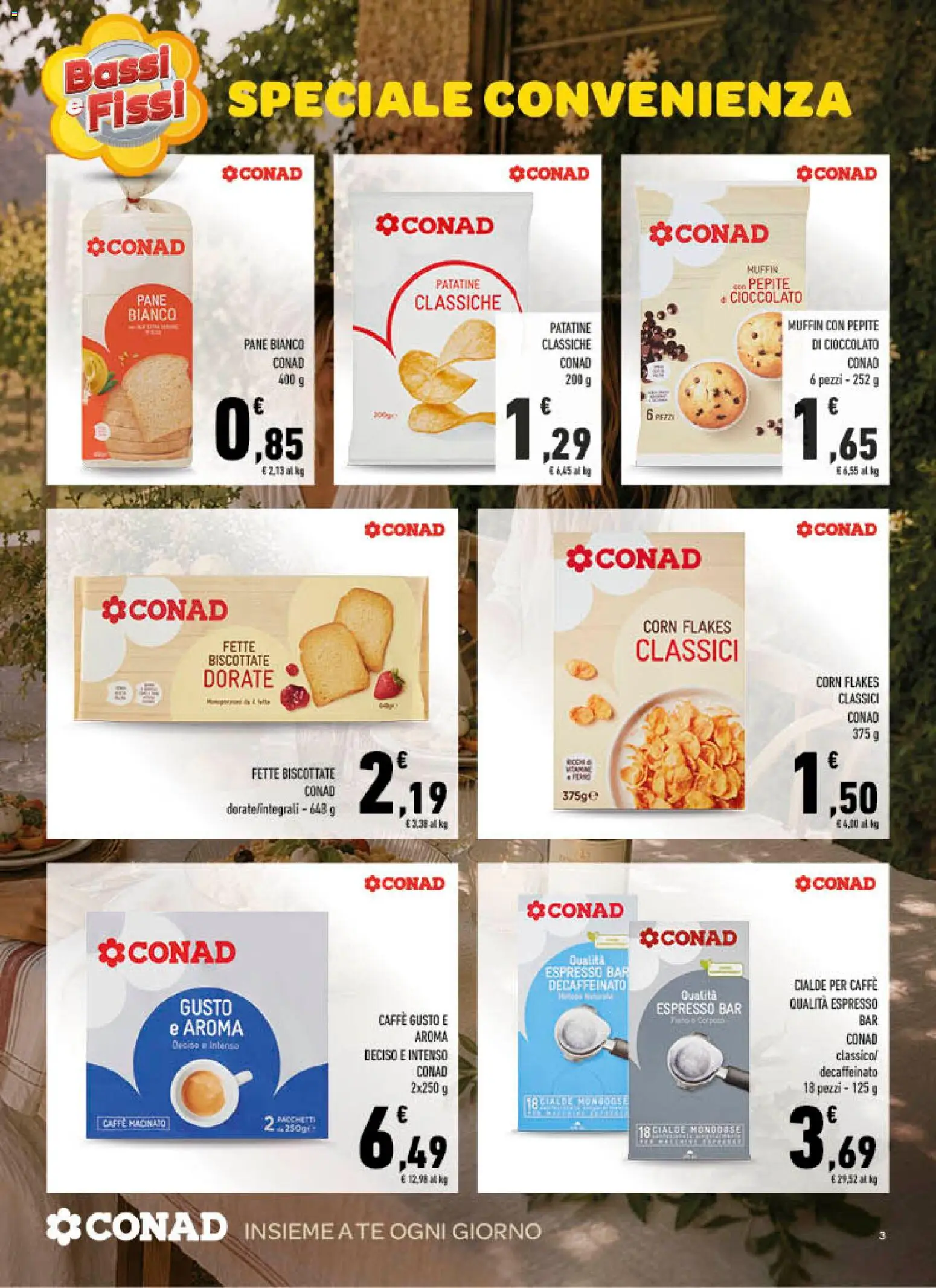 Volantino Conad del 08/07/2026 | Pagina: 3 | Prodotti: Cioccolato, Patatine, Fette biscottate, Macinato