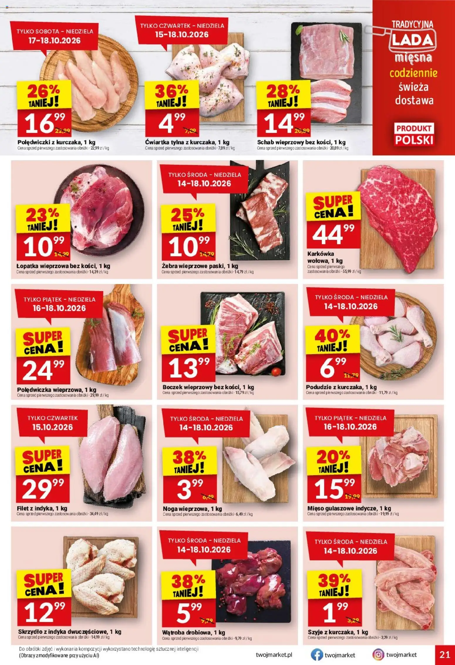 Twój Market gazetka od 14.10.2026 | Strona: 21 | Produkty: Karkówka, Schab, Mięso, Schab wieprzowy
