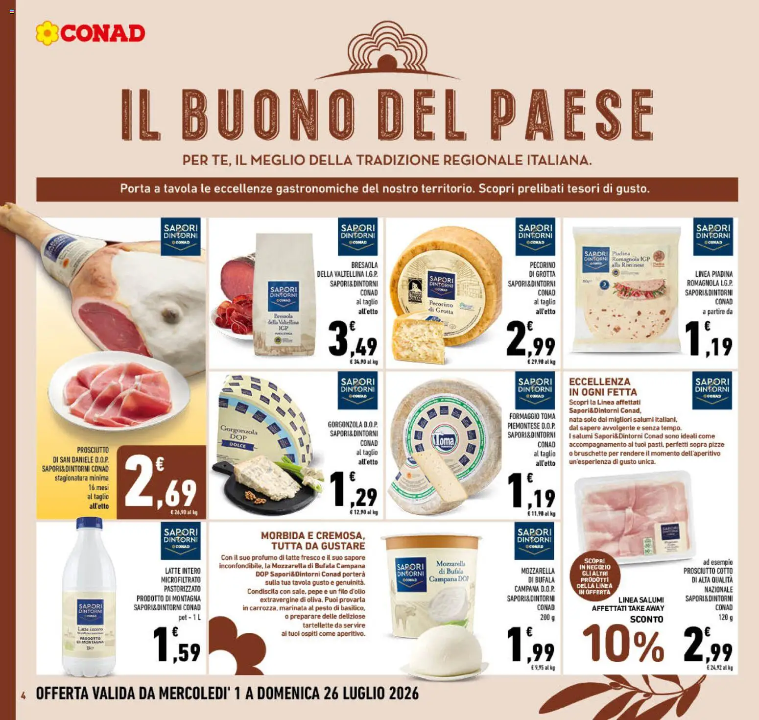 Volantino Conad del 01/07/2026 | Pagina: 4 | Prodotti: Bresaola, Pepe, Latte, Gorgonzola
