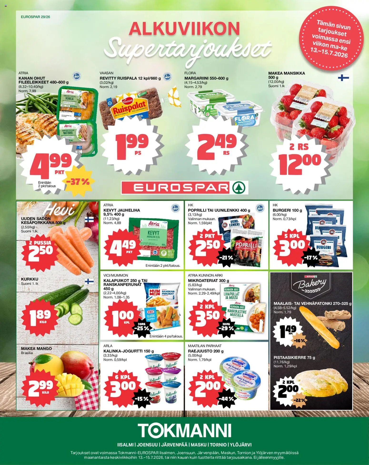 Tokmanni - EUROSPAR – voimassa 13/07/2026 alkaen | Sivu: 1 | Tuotteet: Uuni, Ranskanperunat, Jauheliha, Kalapuikot