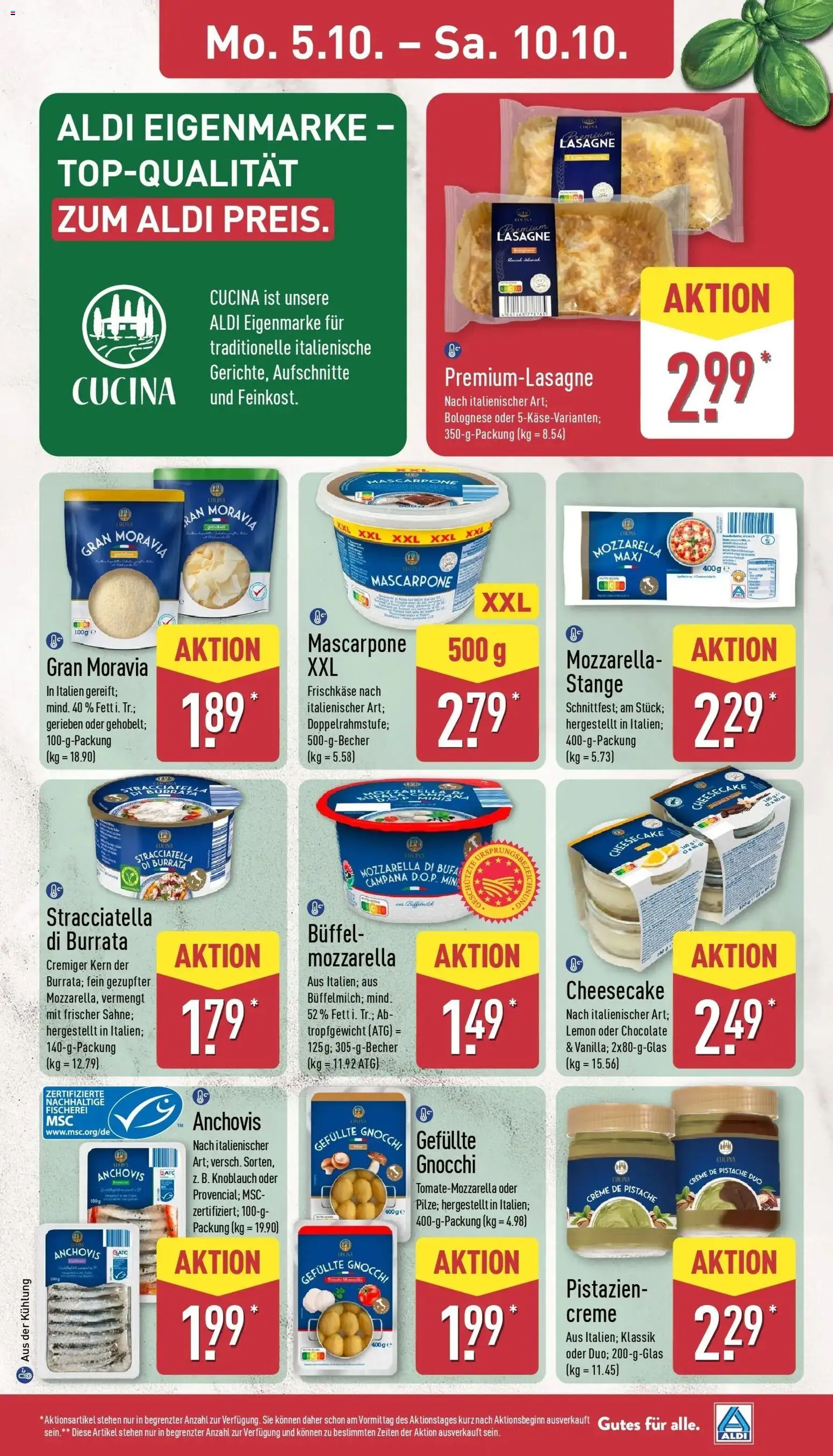 Aldi Aktueller Prospekt (ab 05.10.2026) » Angebote Online | Seite: 13 | Produkte: Gnocchi, Lasagne, Pistazien, Burrata