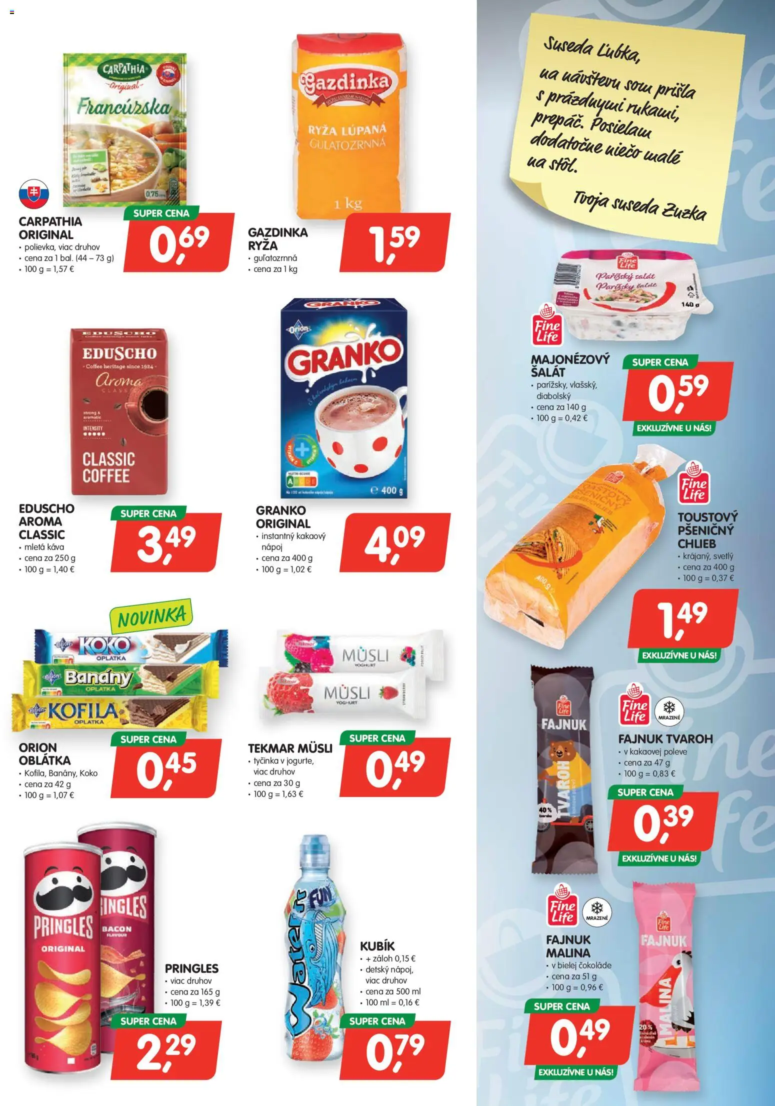 Nové Môj obchod akcie – leták je platný od 14.08.2026 | Strana: 3 | Produkty: Chlieb, Káva, Pringles, Tvaroh