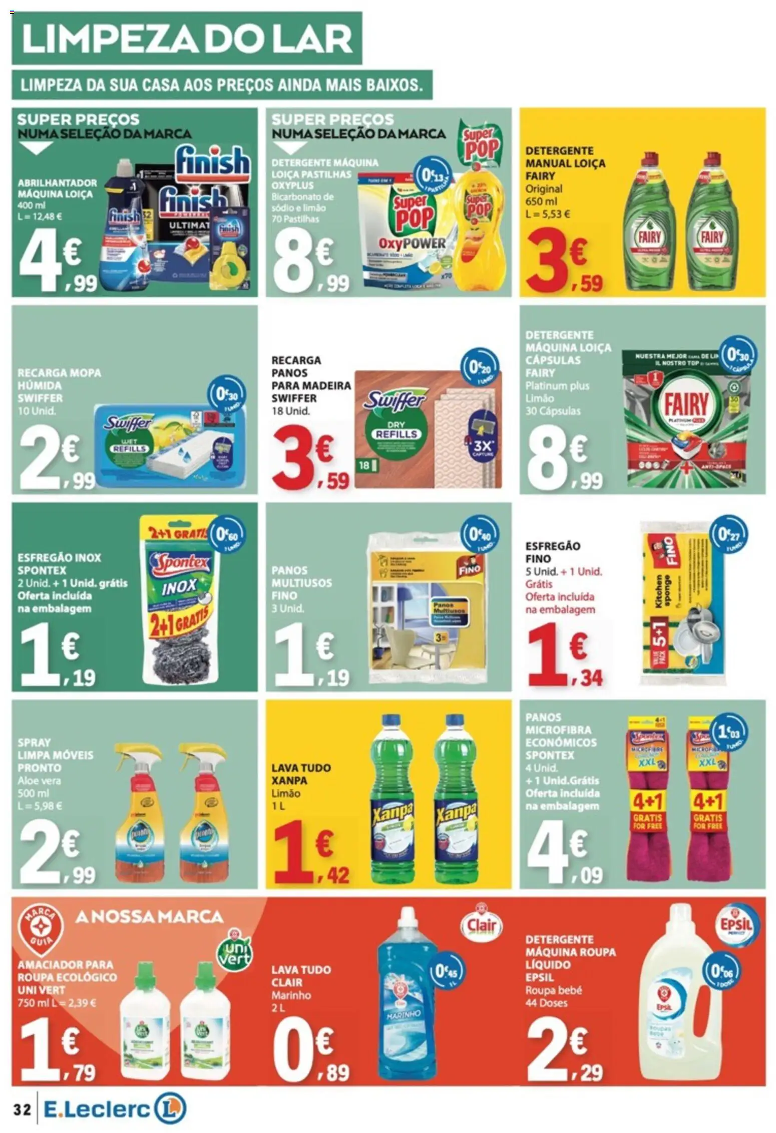 E.Leclerc folheto │ válido de 07.05.2026 | Página: 32 | Produtos: Top, Detergente, Limpa móveis, Bicarbonato