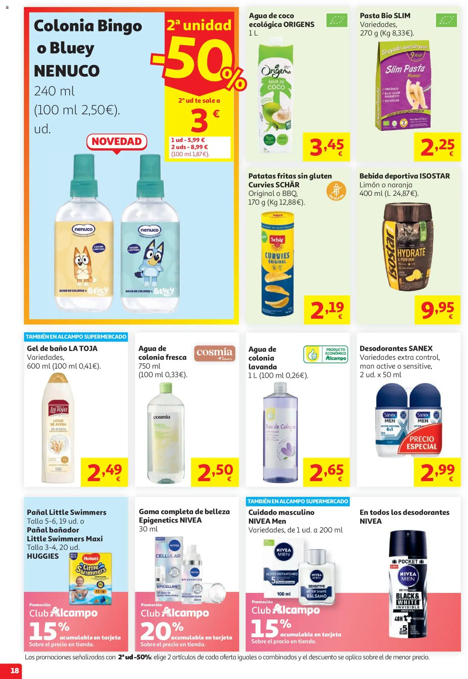 Alcampo HG Nacional Unico No Litoral │ válido desde el 29/07/2026 | Página: 18 | Productos: Gel de baño, Sérum, Leche, Baño