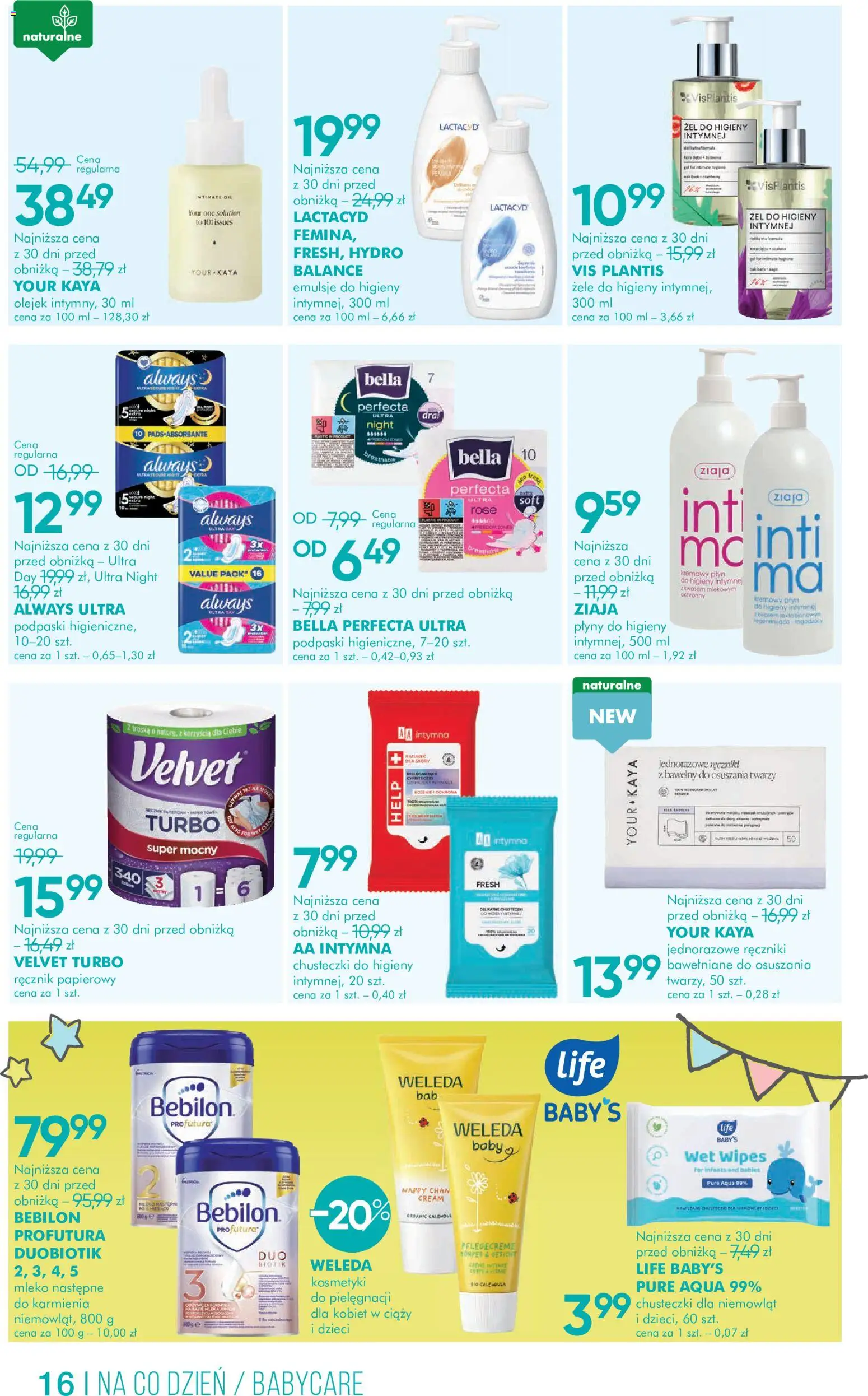 Super-pharm gazetka od 29.07.2026 | Strona: 16 | Produkty: Kosmetyki, Podpaski, Mleko, Ręcznik papierowy