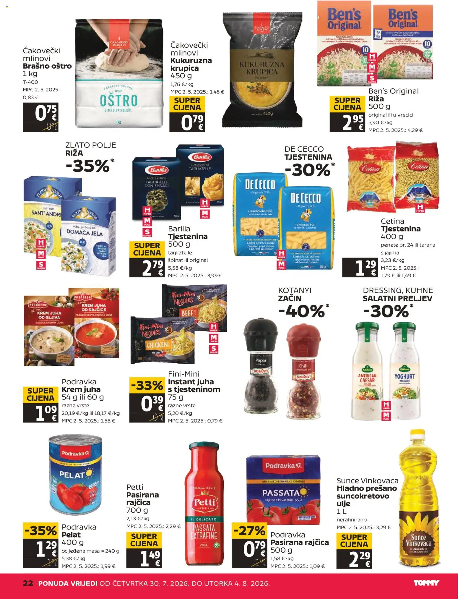 Tommy katalog | vrijedi od 30.07.2026 | Stranica: 22 | Proizvodi: Ulje, Tjestenina, Brašno, Juha