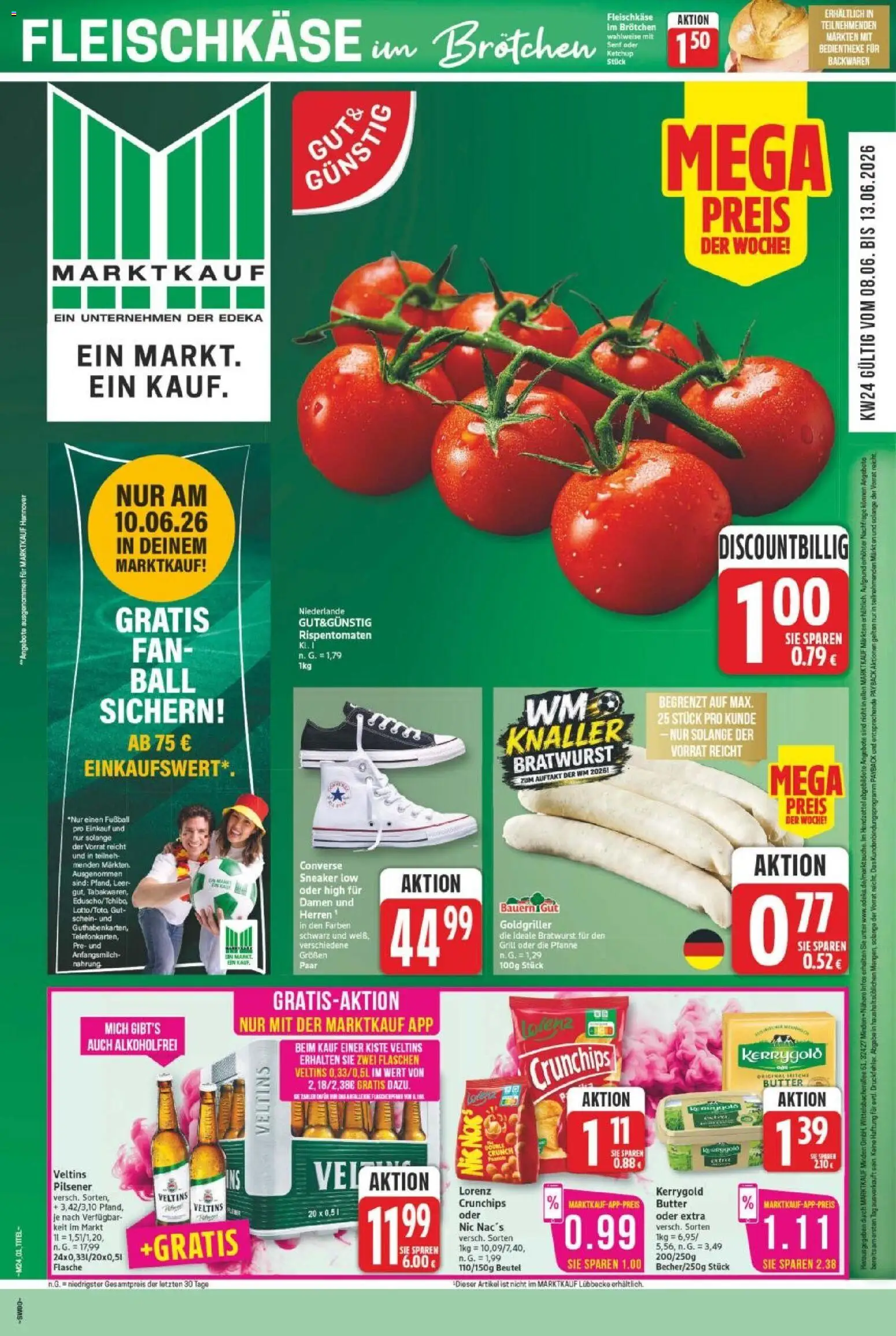 Marktkauf Prospekt – gültig ab 08.06.2026 | Seite: 1 | Produkte: Bratwurst, Fußball, Ketchup, Veltins