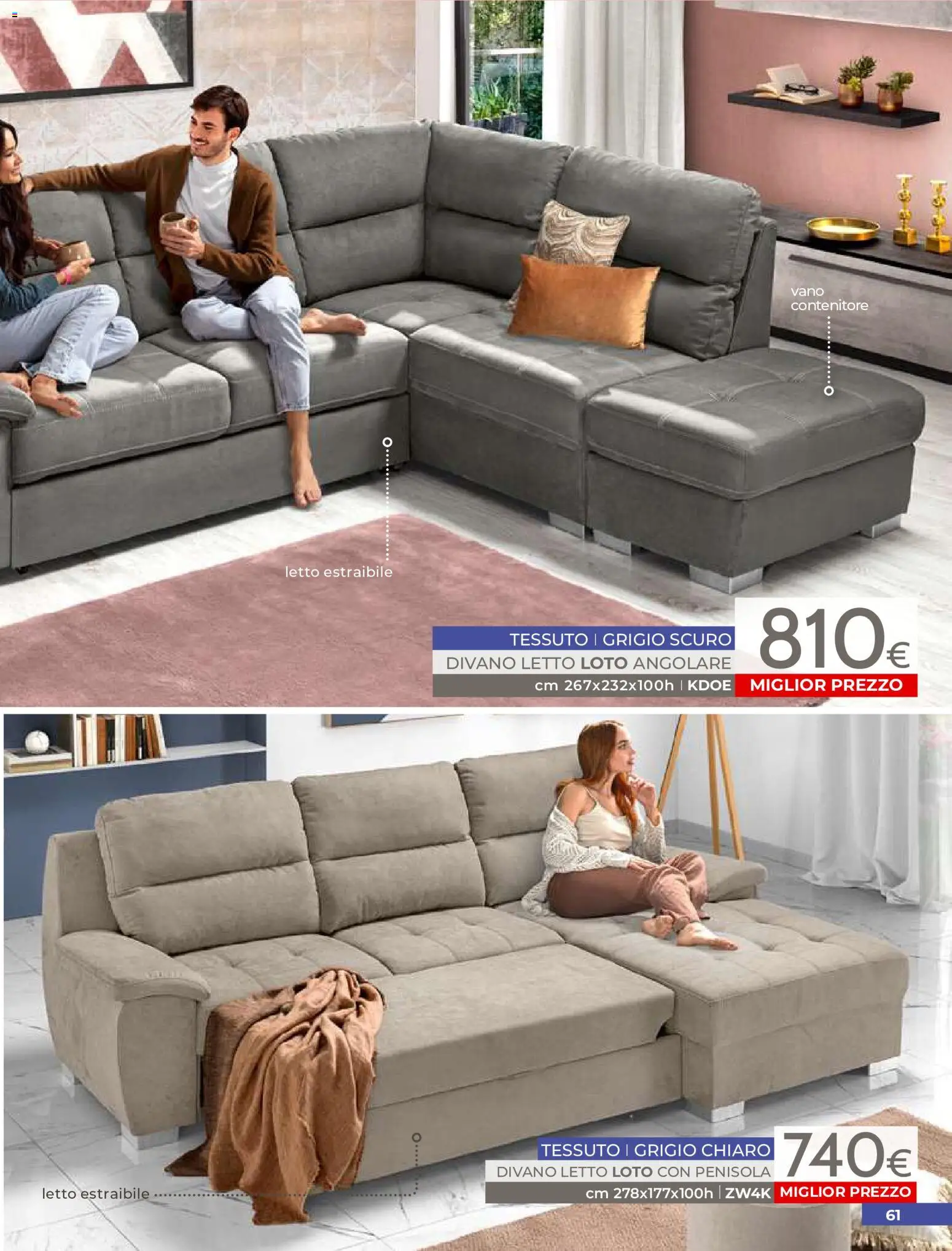 Volantino Mondo Convenienza del 01/07/2026 | Pagina: 63 | Prodotti: Divano letto, Contenitore, Letto, Divano