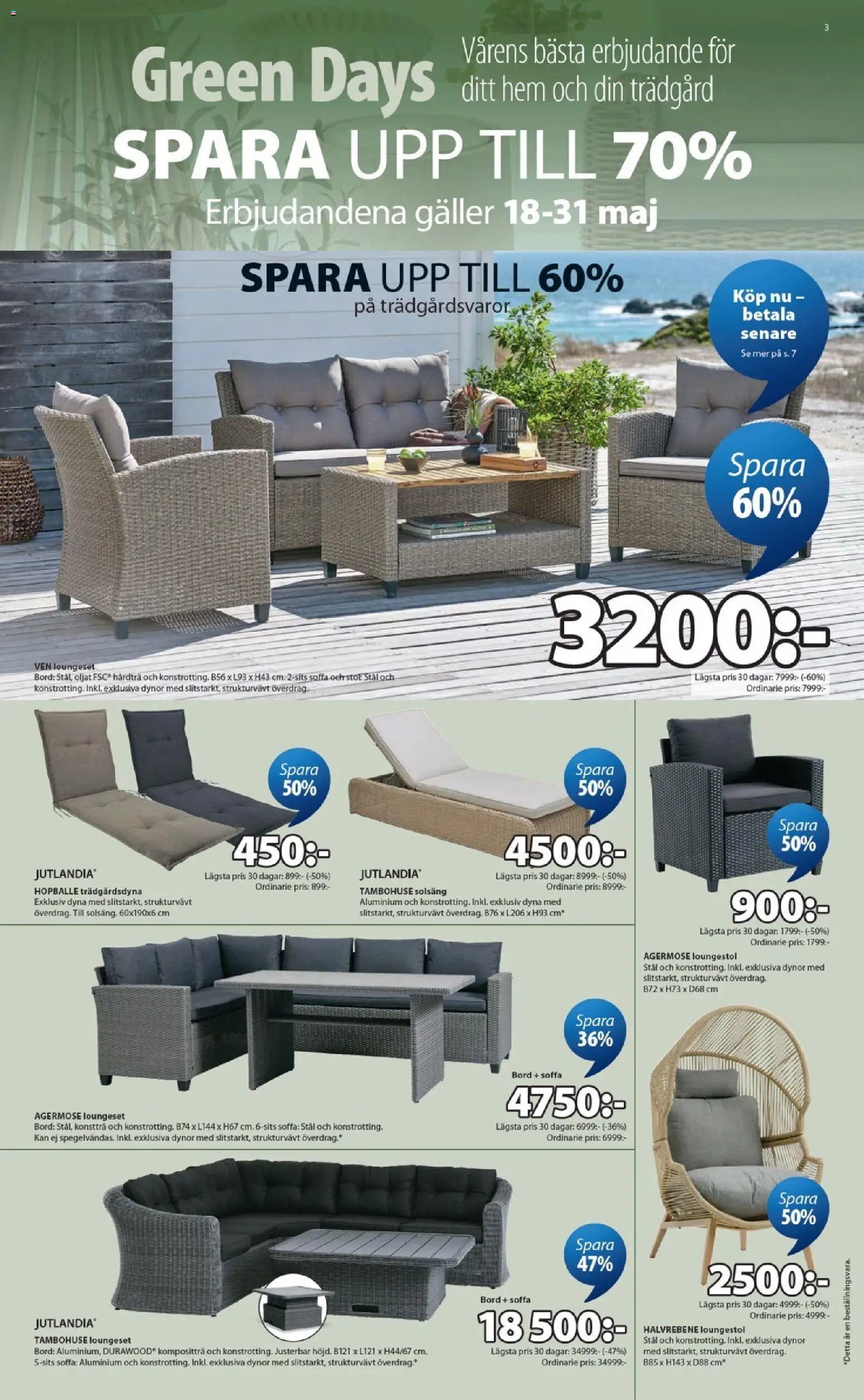 JYSK reklamblad aktuell från 18.05.2026 | Sida: 3 | Produkter: Dynor, Solsäng, Galler, Soffa