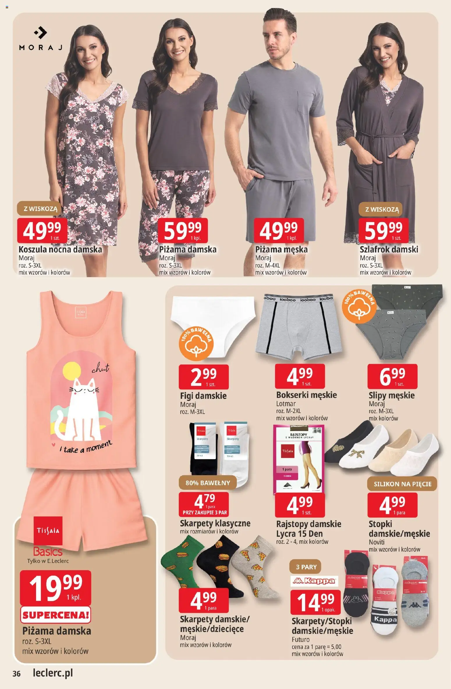 E.Leclerc gazetka - Radom od 19.05.2026 | Strona: 36 | Produkty: Skarpety, Piżama, Szlafrok, Bokserki męskie