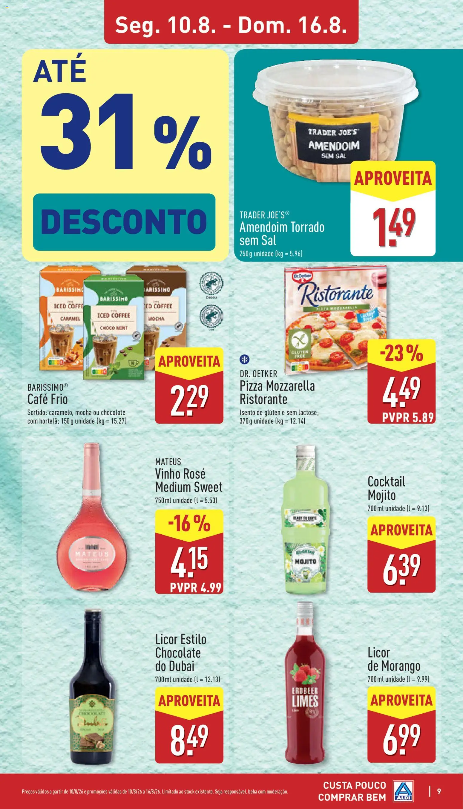 Aldi folheto │ válido de 10/08/2026 | Página: 9 | Produtos: Licor, Chocolate, Pizza, Vinho