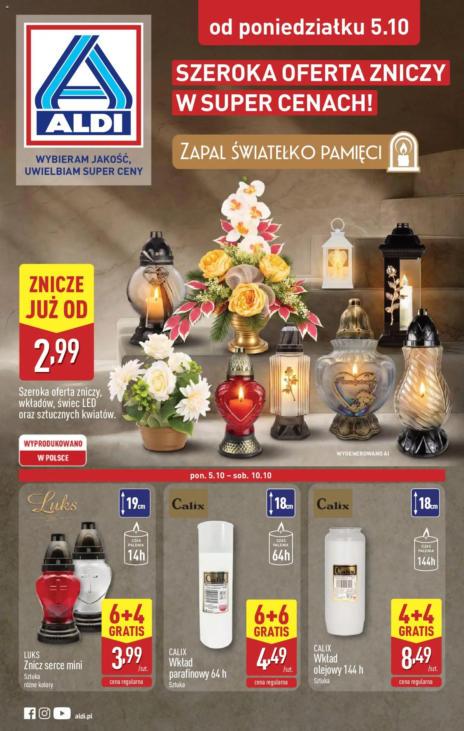 Aldi gazetka - Znicze i stroiki od 05.10.2026 | Strona: 1 | Produkty: Znicze