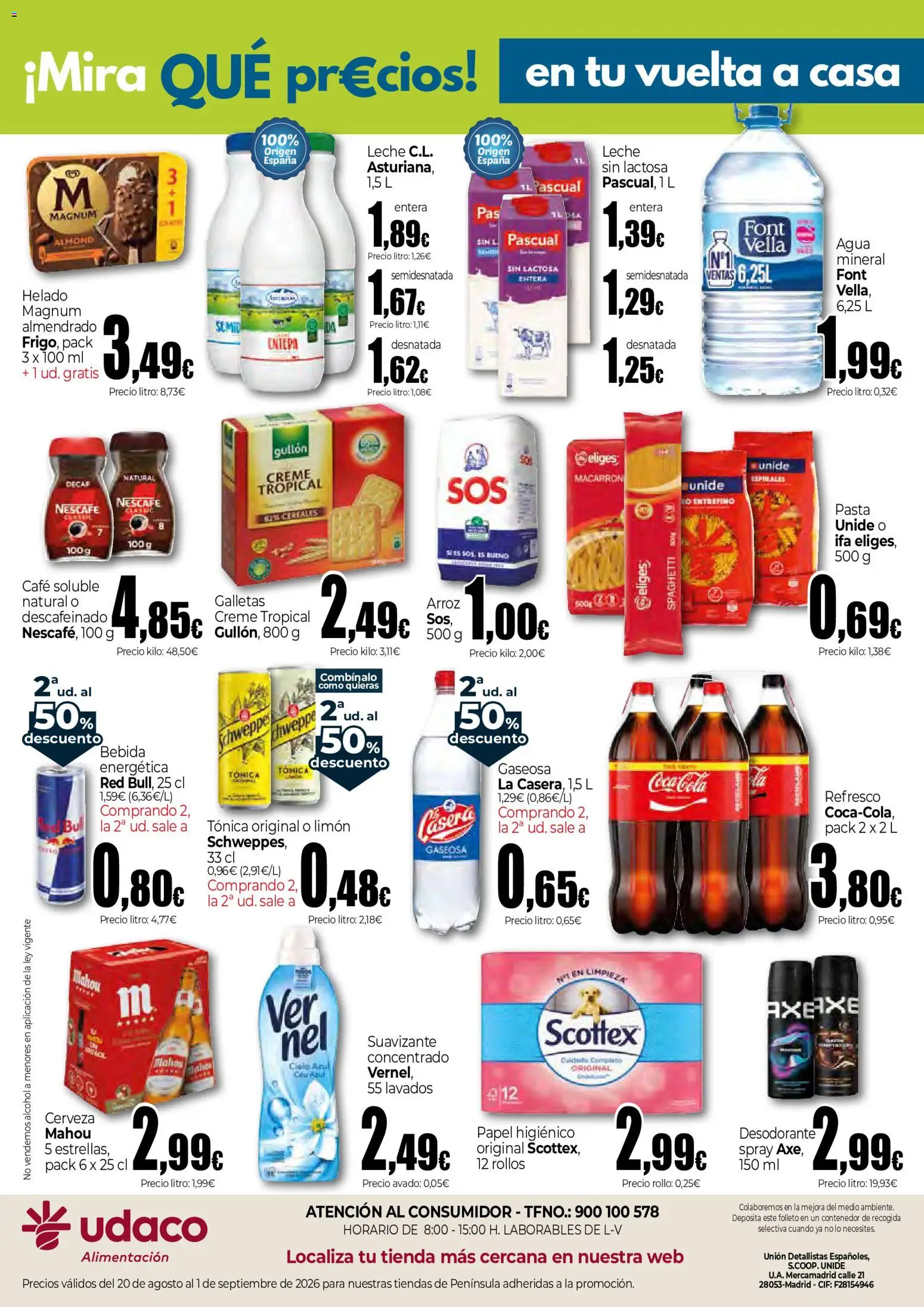 Unide Mira qué precios │ válido desde el 20/08/2026 | Página: 2 | Productos: Leche, Pasta, Suavizante, Agua