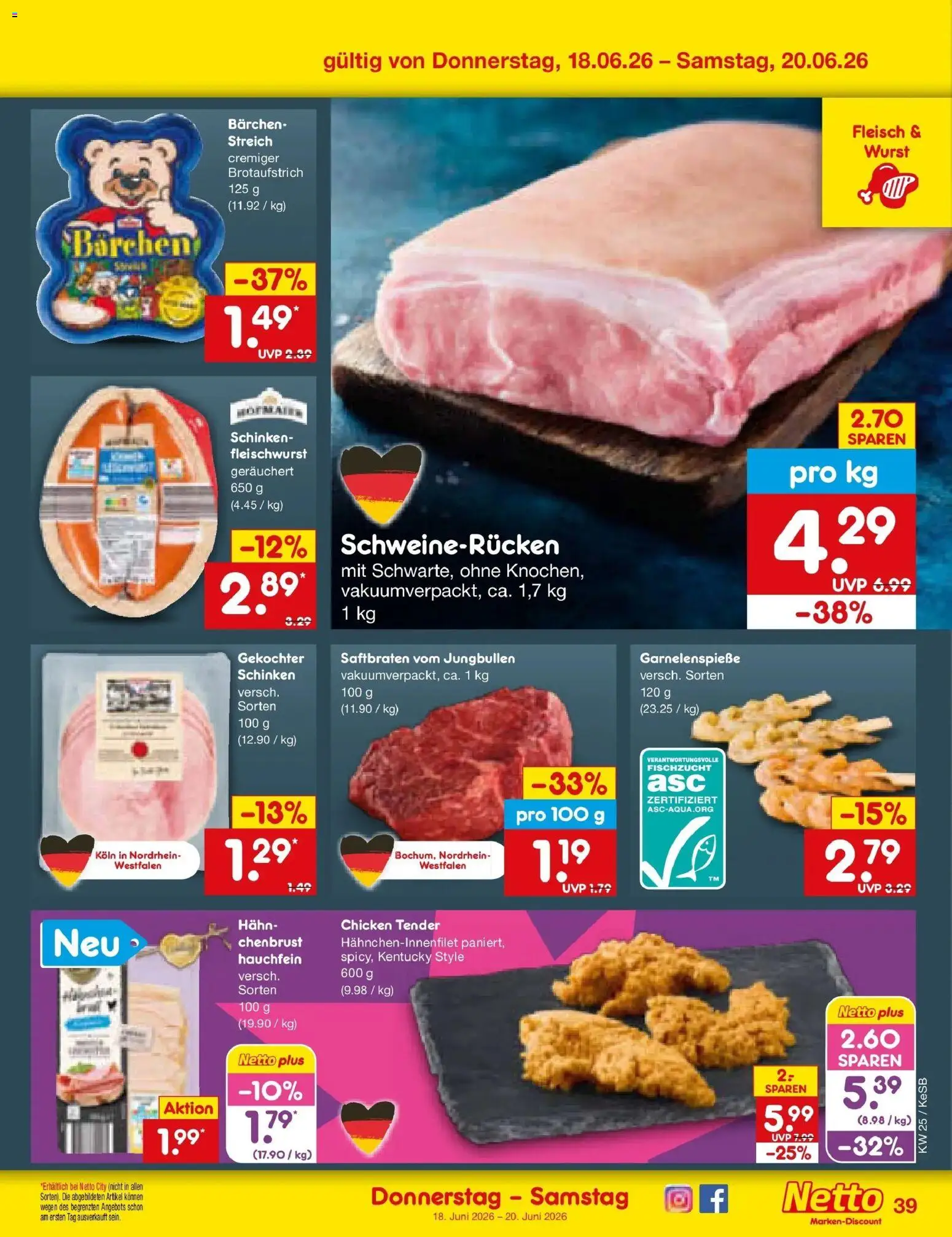 Netto Marken-Discount Prospekt Bonn – gültig ab 15.06.2026 | Seite: 51 | Produkte: Wurst, Schweinerucken, Schinken, Fleisch